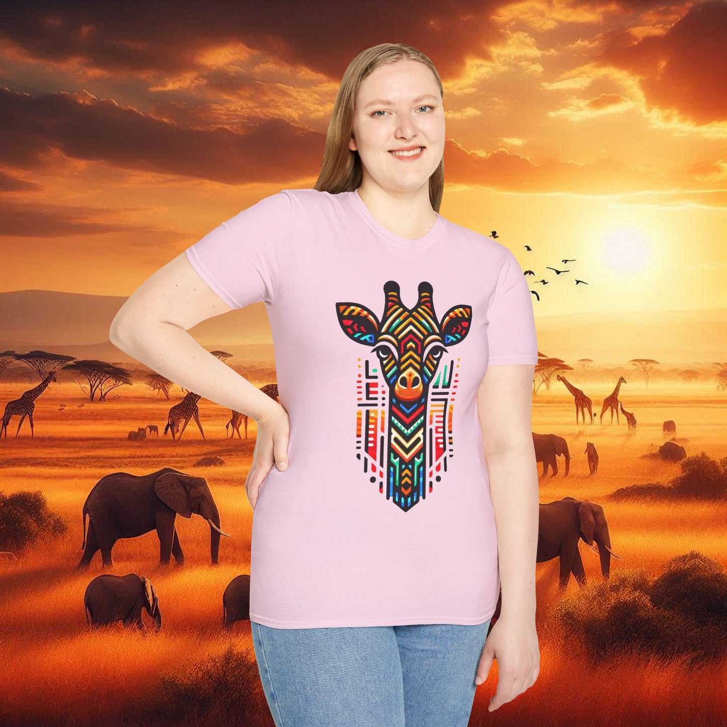 Giraffe T-Shirt with African Bead Design