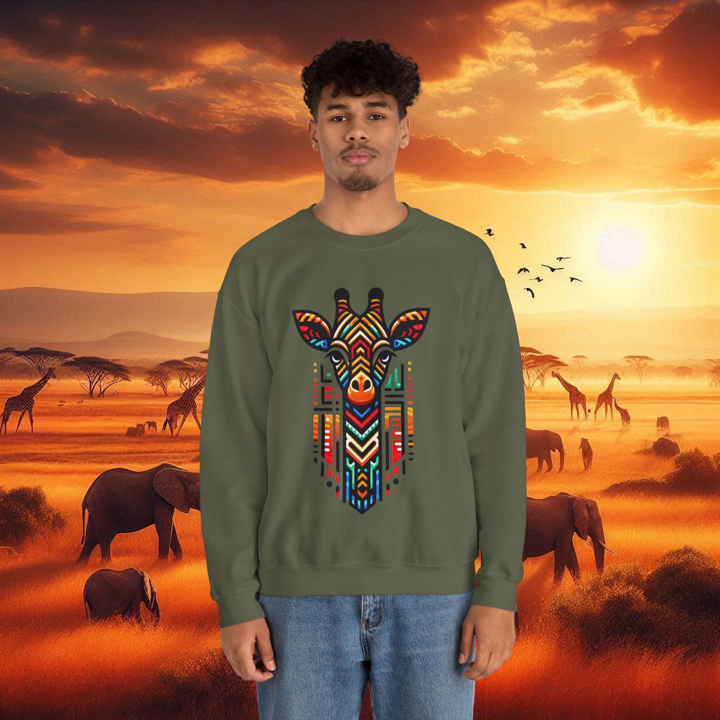 Giraffe African Bead Design Sweatshirt Unisex Heavy Blend™ Crewneck Sweatshirt