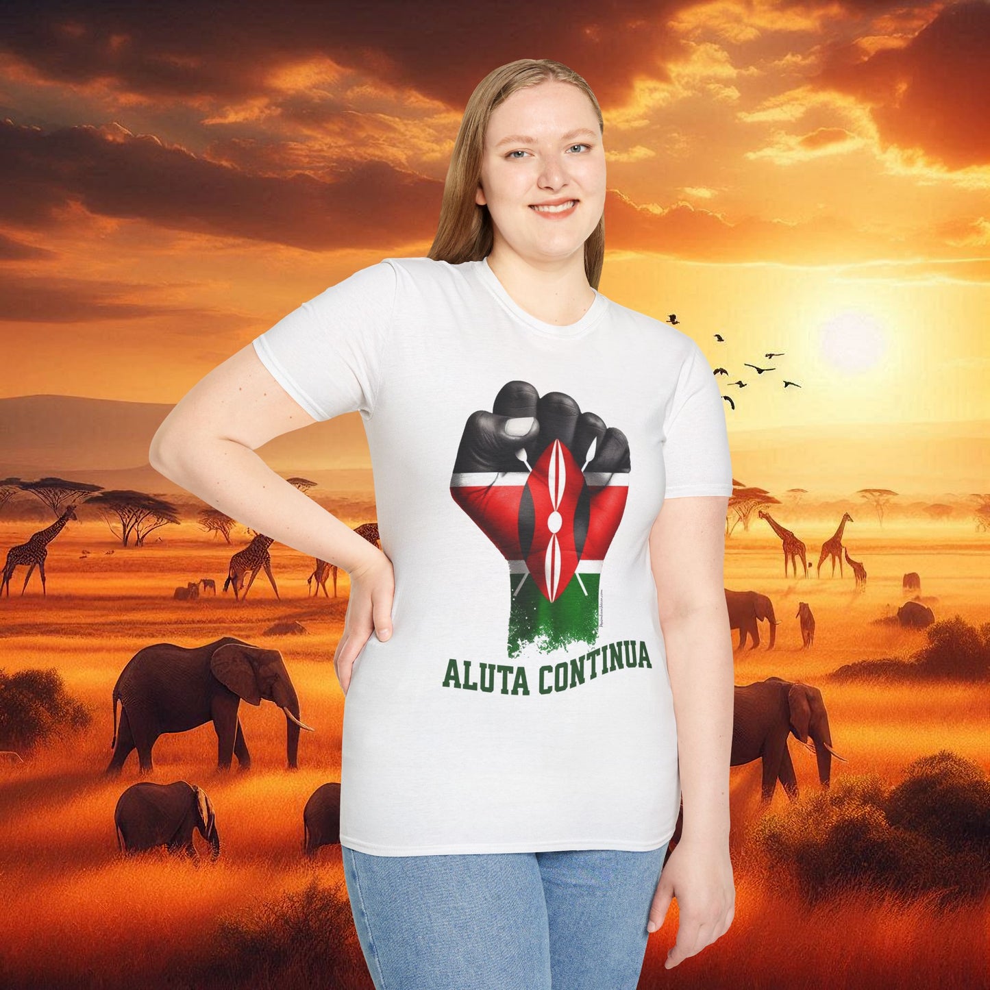 Kenyan Aluta Continua Unisex T-Shirt with Black Fist and Kenyan Flag