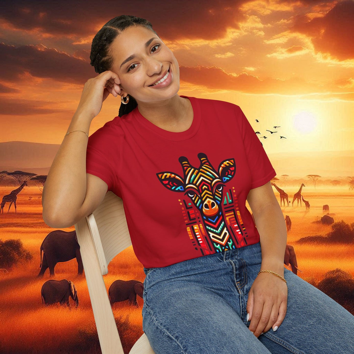 Giraffe T-Shirt with African Bead Design