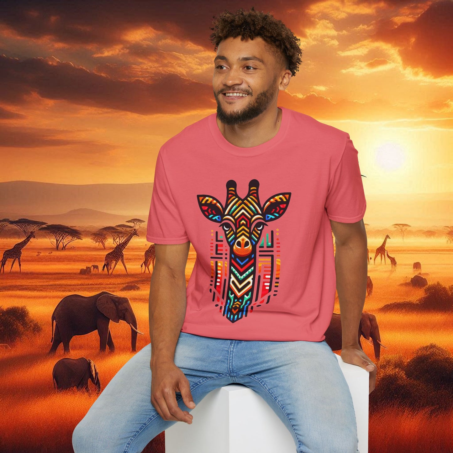Giraffe T-Shirt with African Bead Design