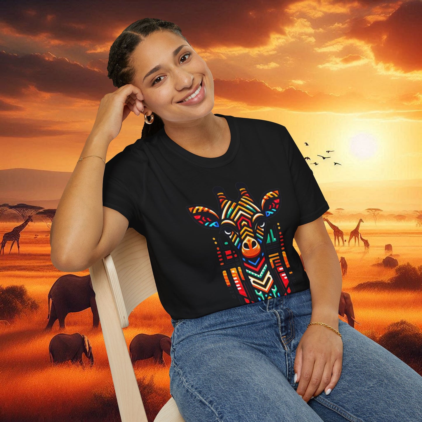 Giraffe T-Shirt with African Bead Design