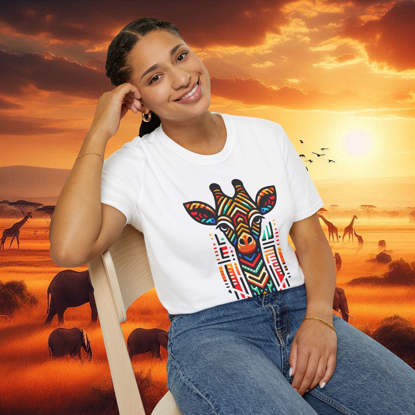 Giraffe T-Shirt with African Bead Design