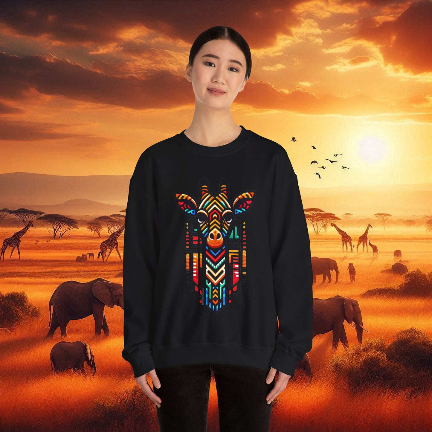 Giraffe African Bead Design Sweatshirt Unisex Heavy Blend™ Crewneck Sweatshirt