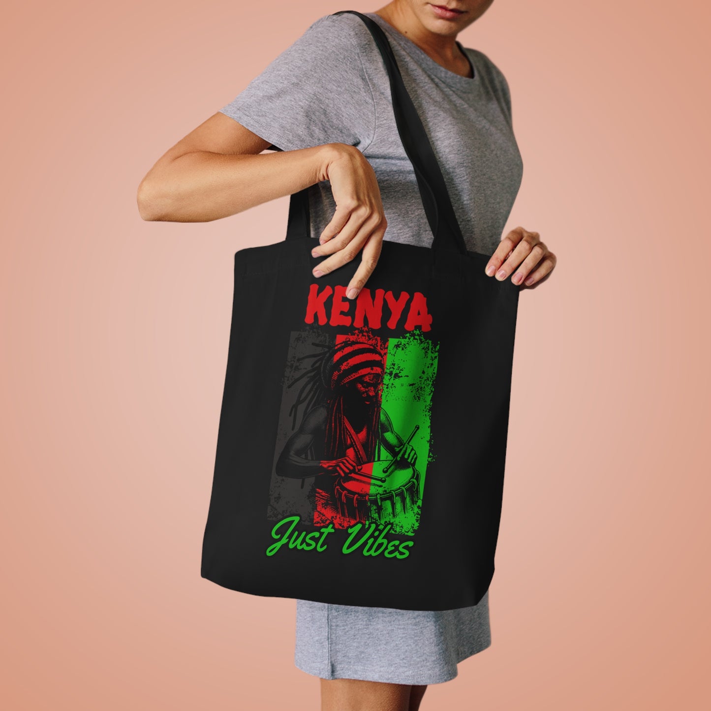 Kenya Just Vibes Tote Bag — Afrocentric Flag Design Cotton Tote