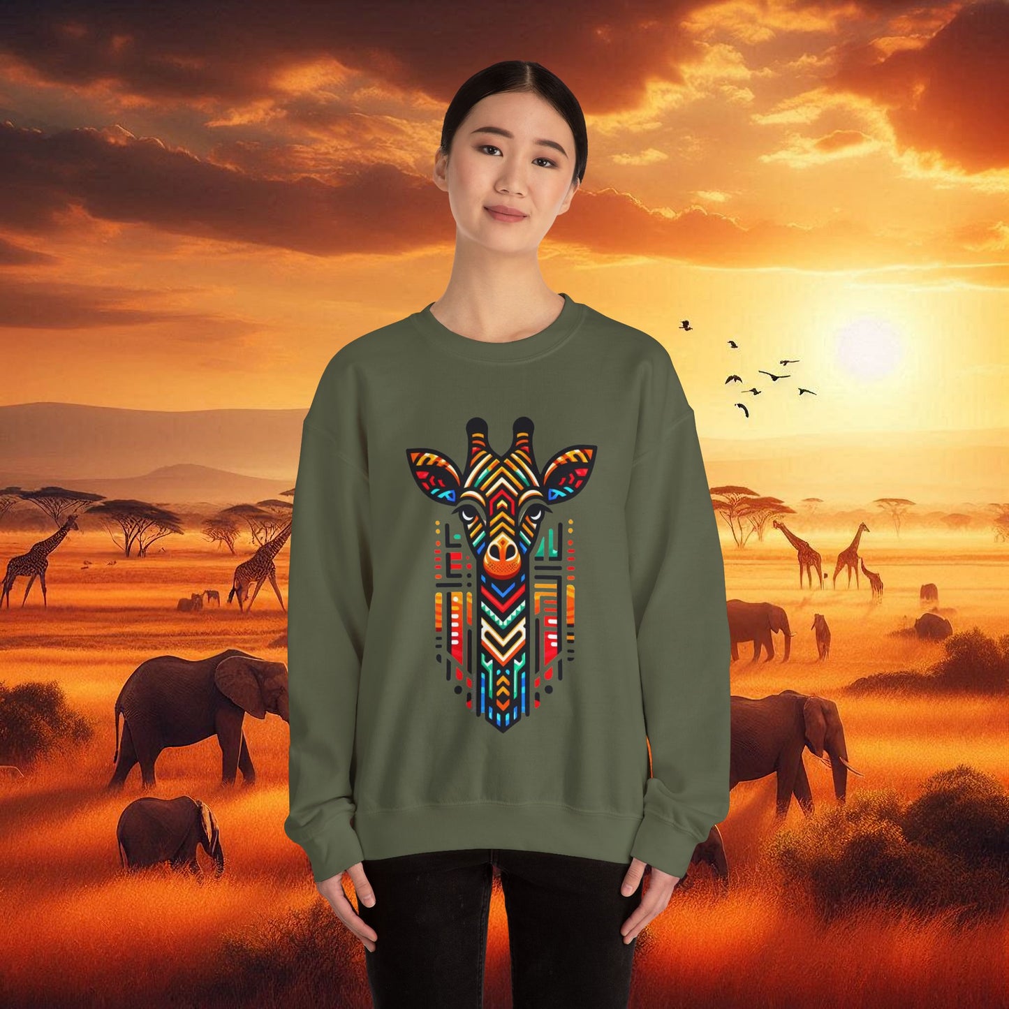 Giraffe African Bead Design Sweatshirt Unisex Heavy Blend™ Crewneck Sweatshirt