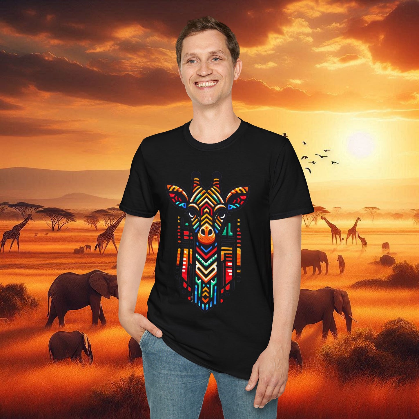 Giraffe T-Shirt with African Bead Design