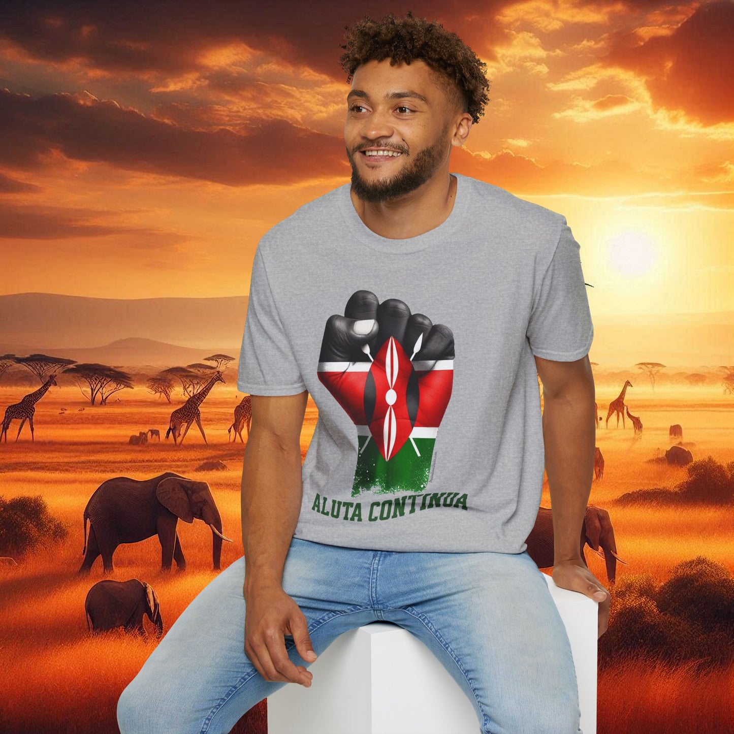 Kenyan Aluta Continua Unisex T-Shirt with Black Fist and Kenyan Flag