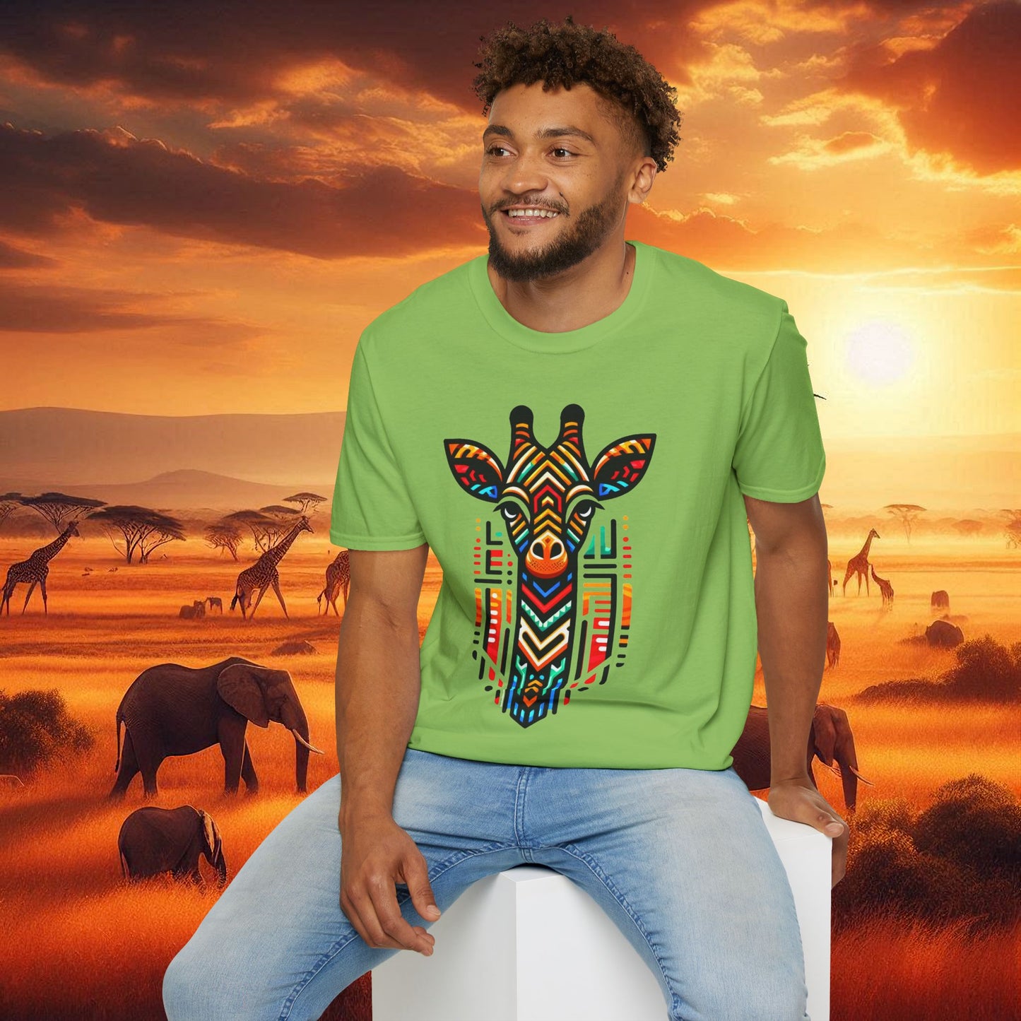Giraffe T-Shirt with African Bead Design