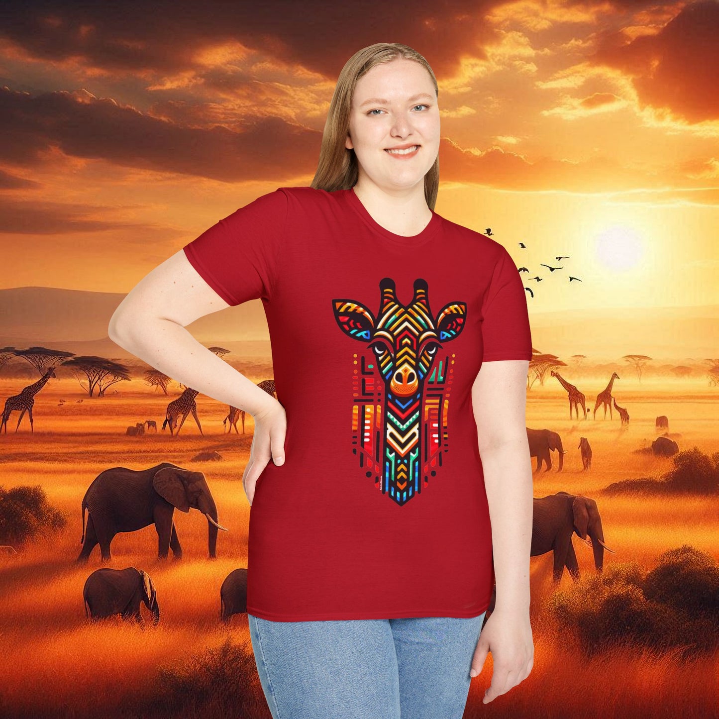Giraffe T-Shirt with African Bead Design