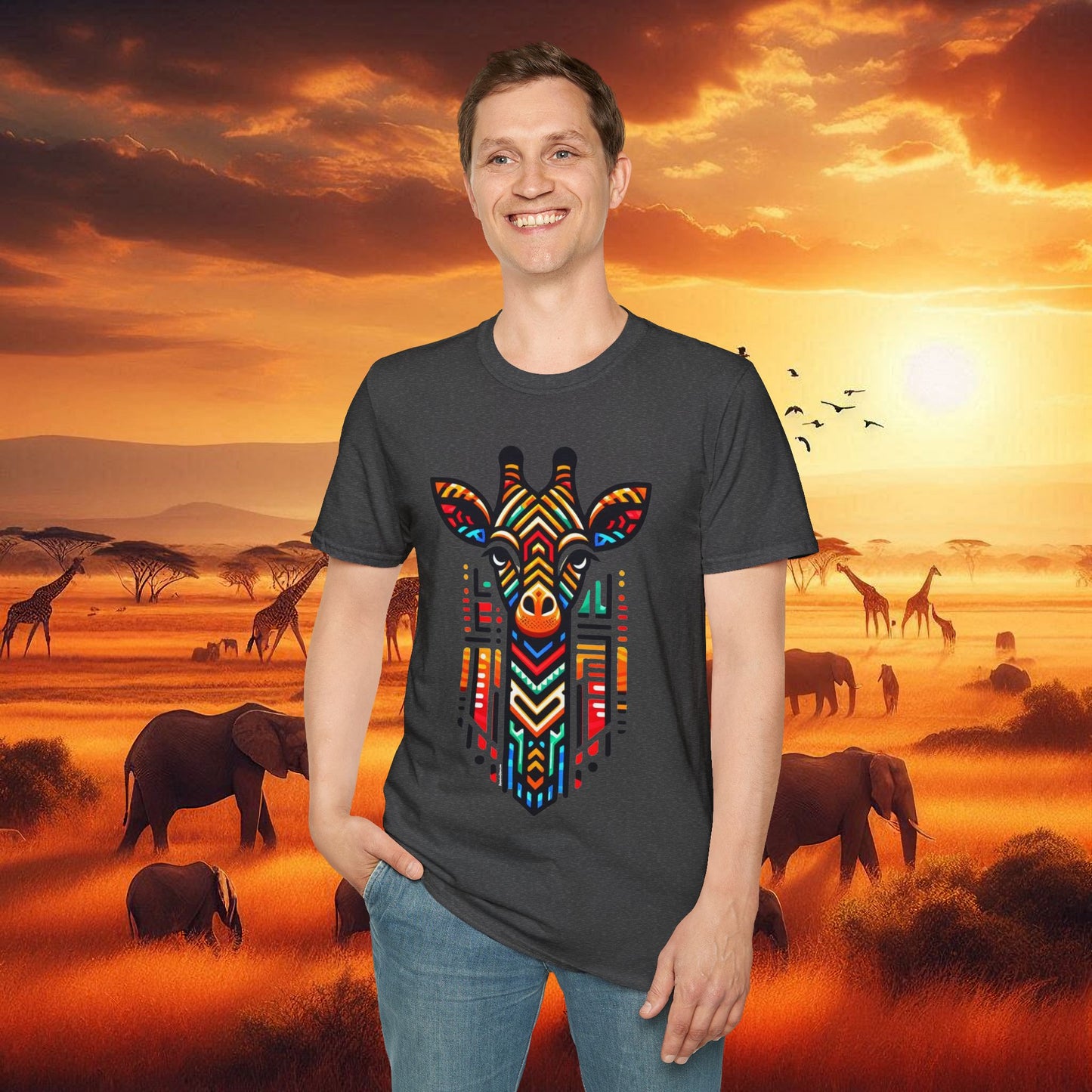 Giraffe T-Shirt with African Bead Design