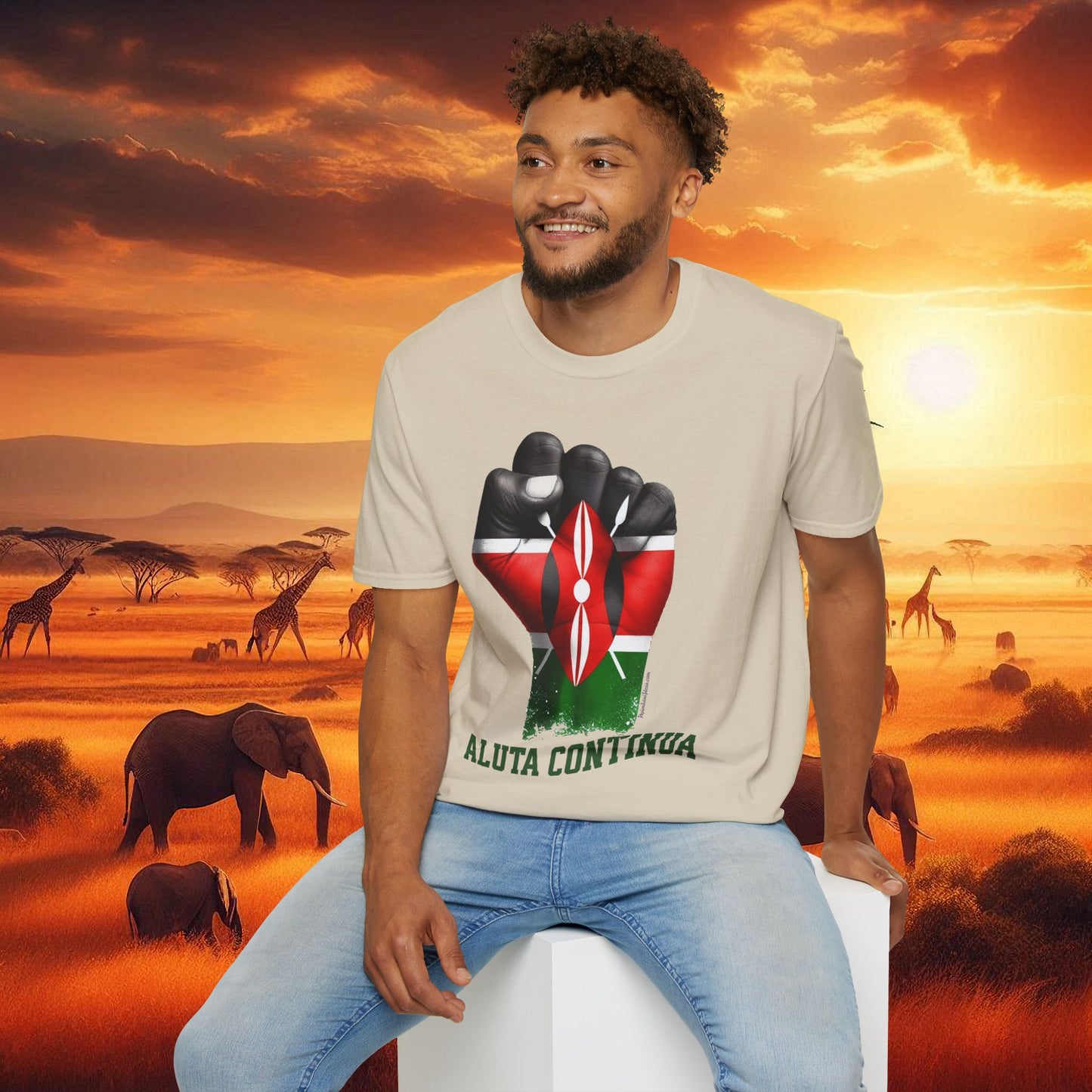 Kenyan Aluta Continua Unisex T-Shirt with Black Fist and Kenyan Flag