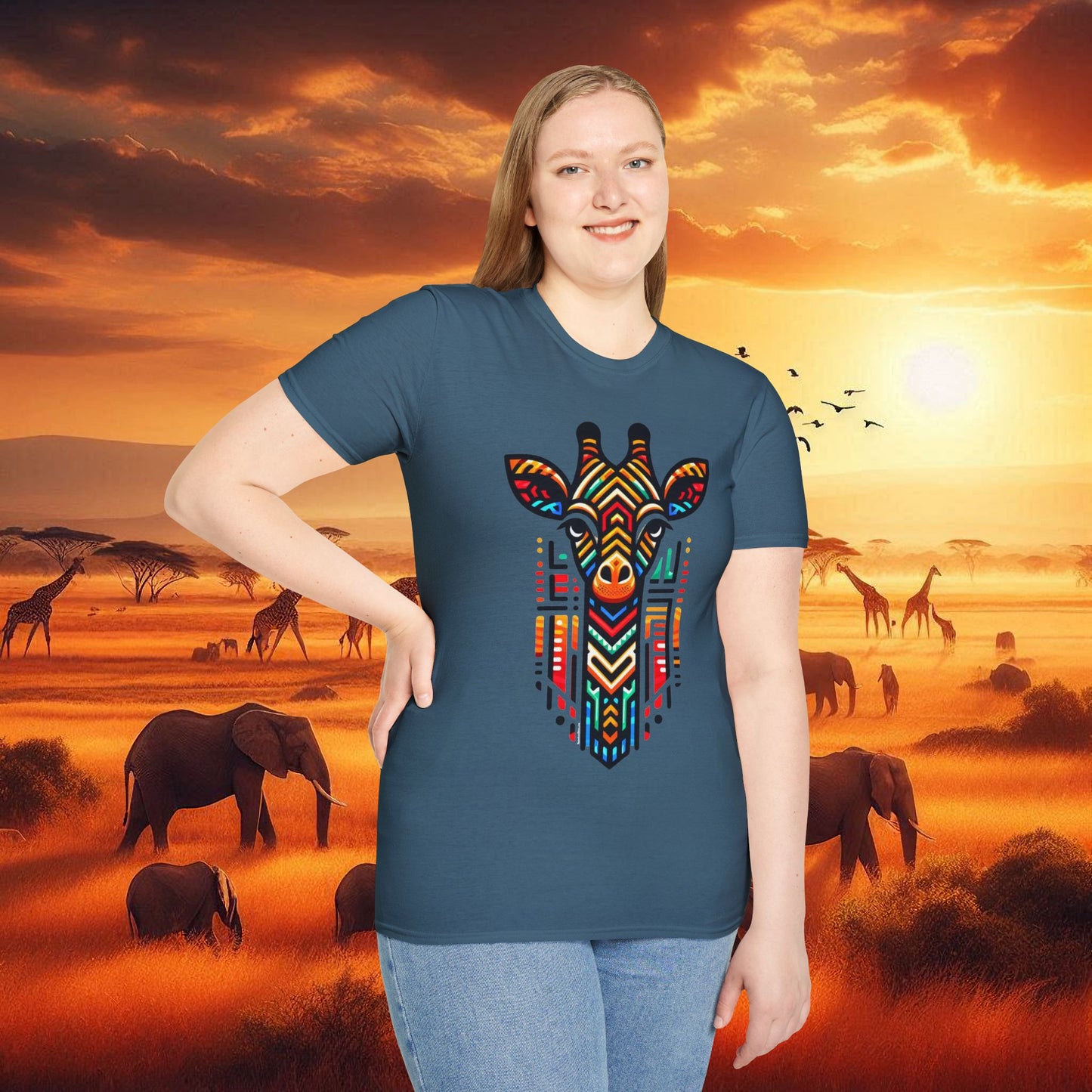 Giraffe T-Shirt with African Bead Design