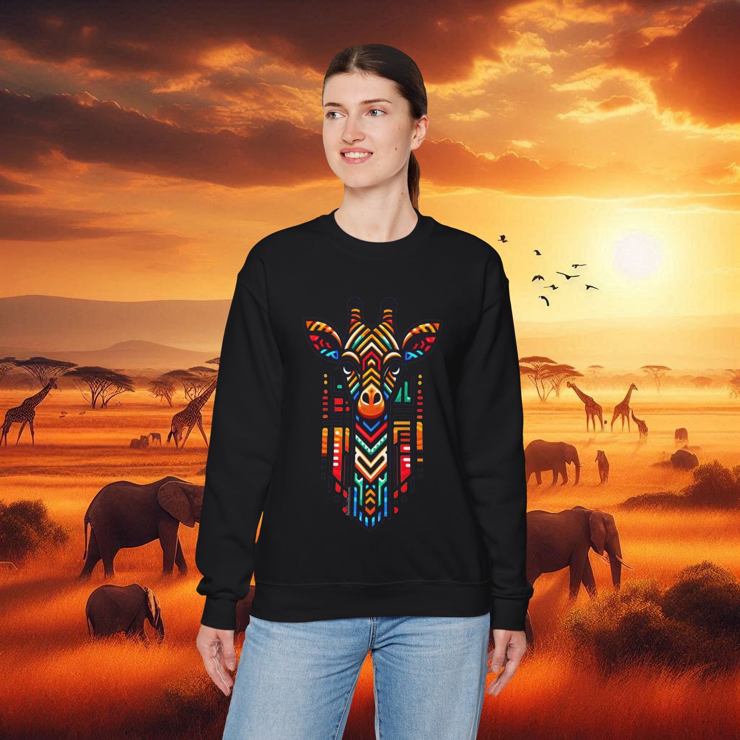 Giraffe African Bead Design Sweatshirt Unisex Heavy Blend™ Crewneck Sweatshirt