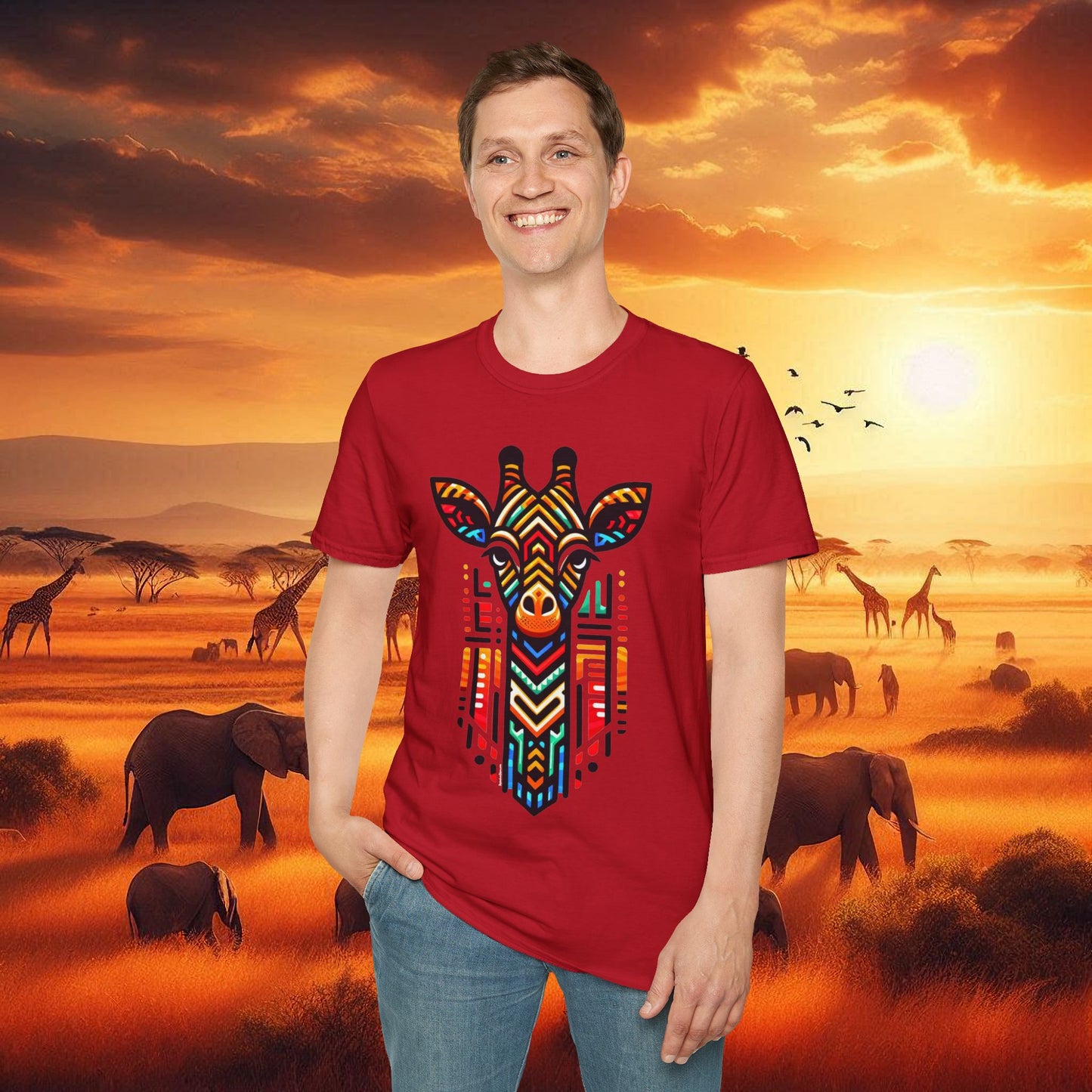 Giraffe T-Shirt with African Bead Design