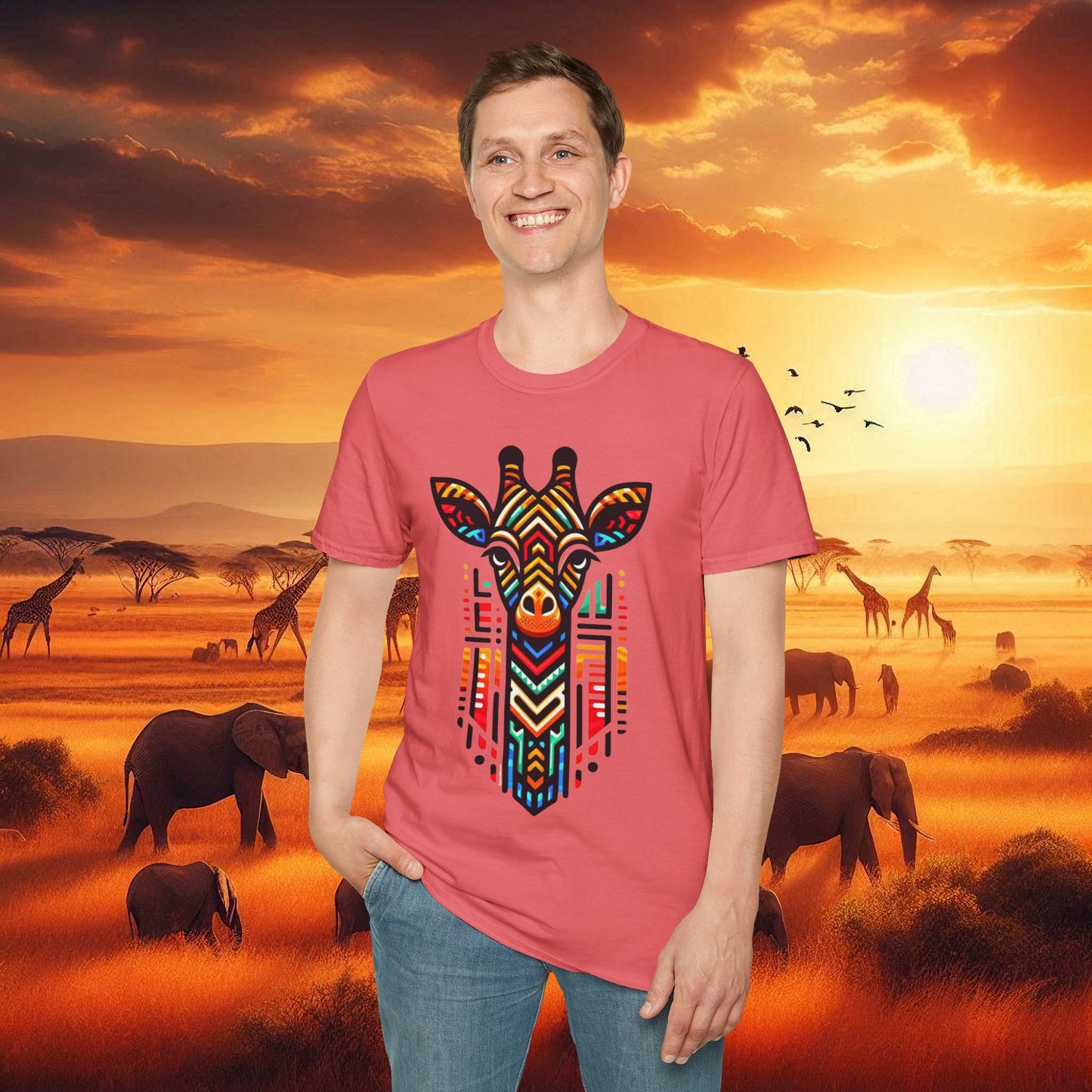 Giraffe T-Shirt with African Bead Design