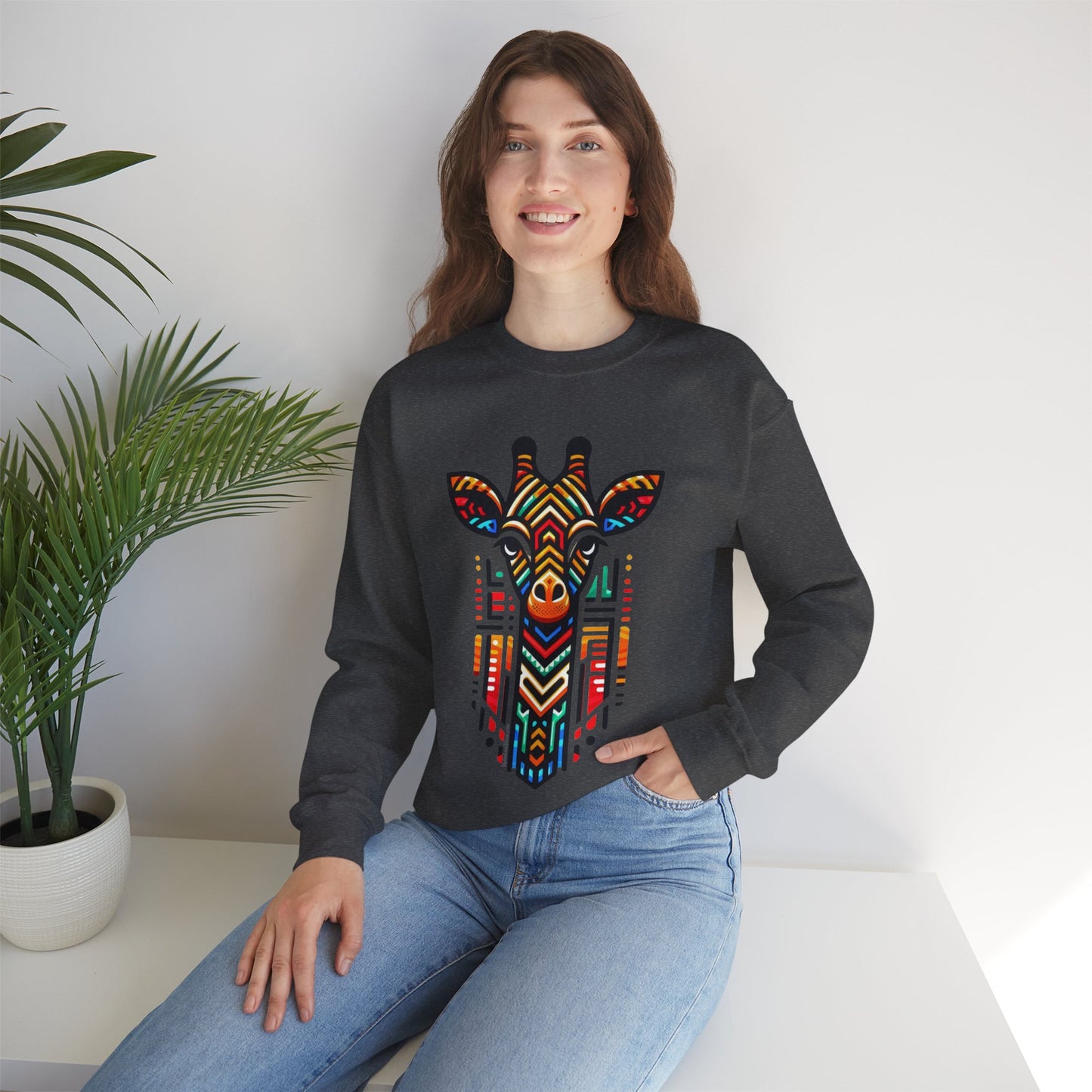 Giraffe African Bead Design Sweatshirt Unisex Heavy Blend™ Crewneck Sweatshirt