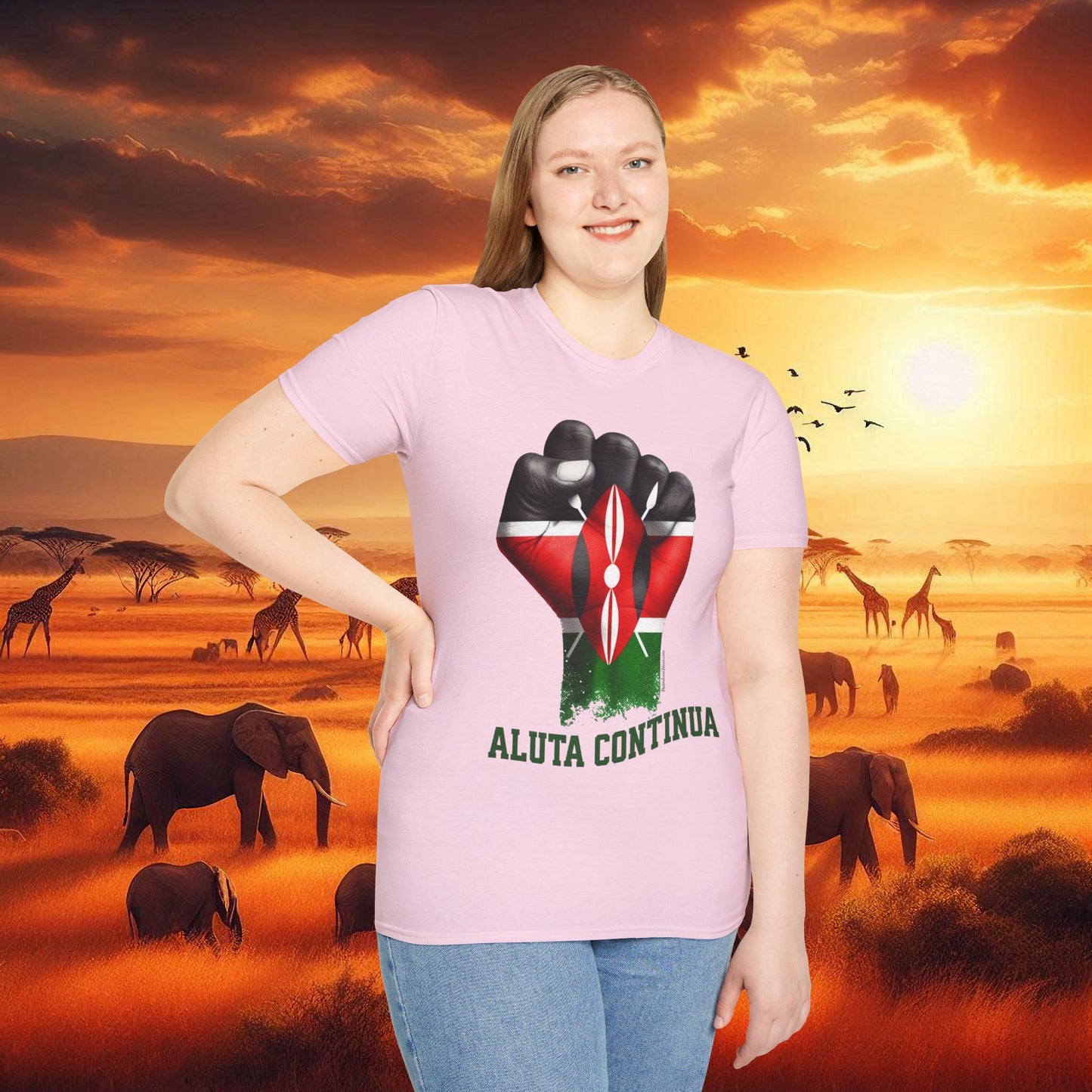 Kenyan Aluta Continua Unisex T-Shirt with Black Fist and Kenyan Flag