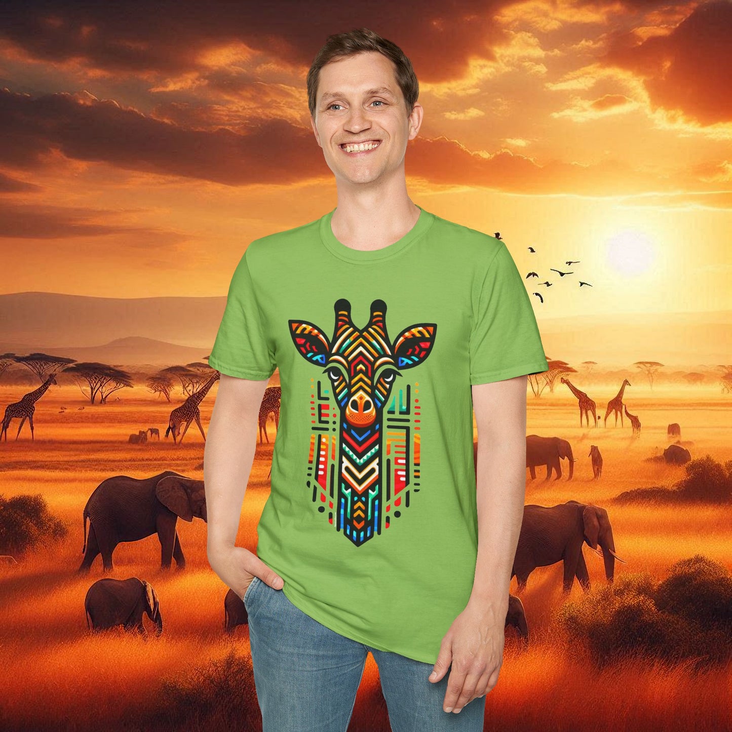 Giraffe T-Shirt with African Bead Design