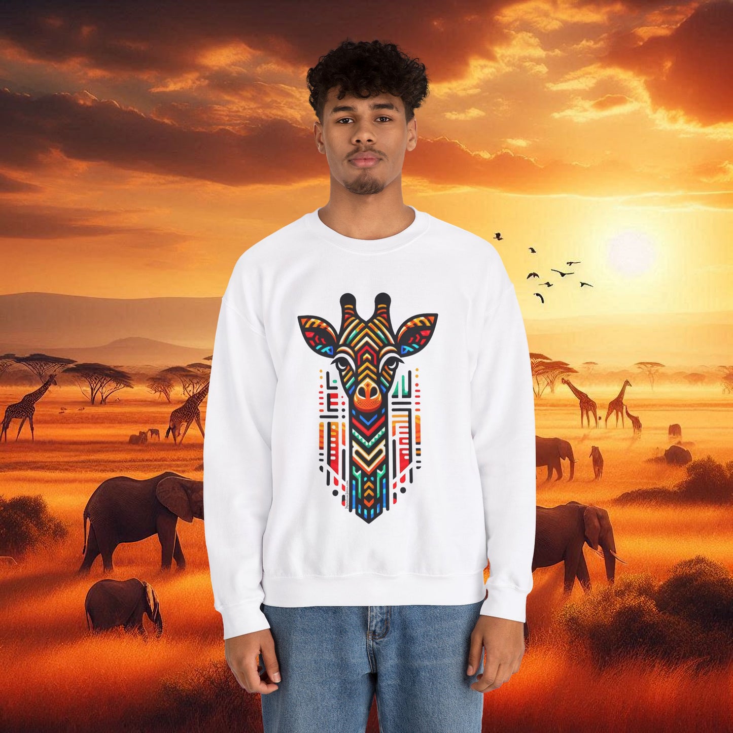 Giraffe African Bead Design Sweatshirt Unisex Heavy Blend™ Crewneck Sweatshirt