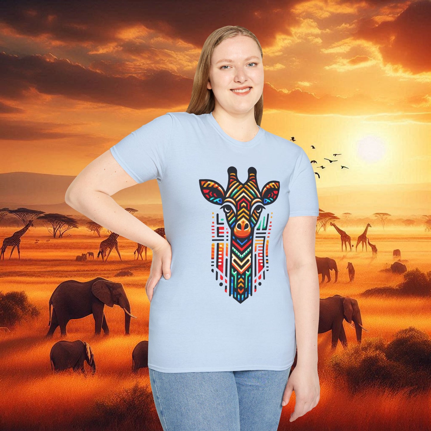 Giraffe T-Shirt with African Bead Design