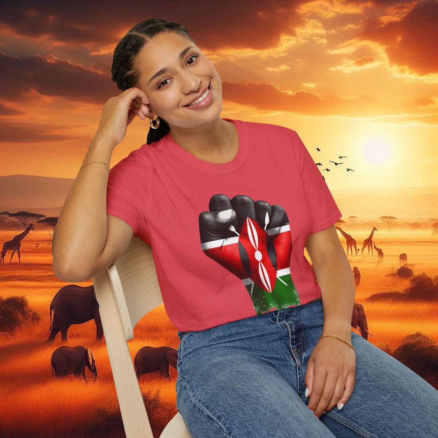 Kenyan Aluta Continua Unisex T-Shirt with Black Fist and Kenyan Flag