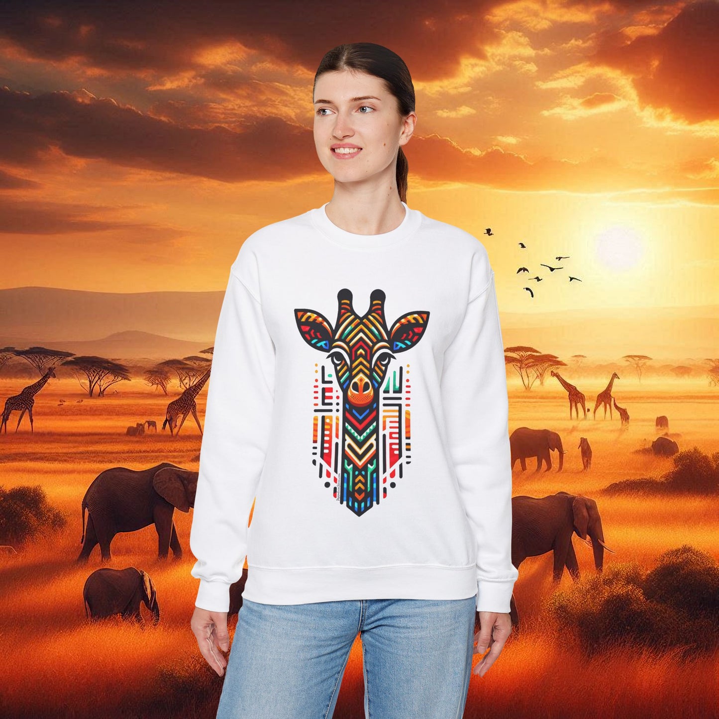 Giraffe African Bead Design Sweatshirt Unisex Heavy Blend™ Crewneck Sweatshirt