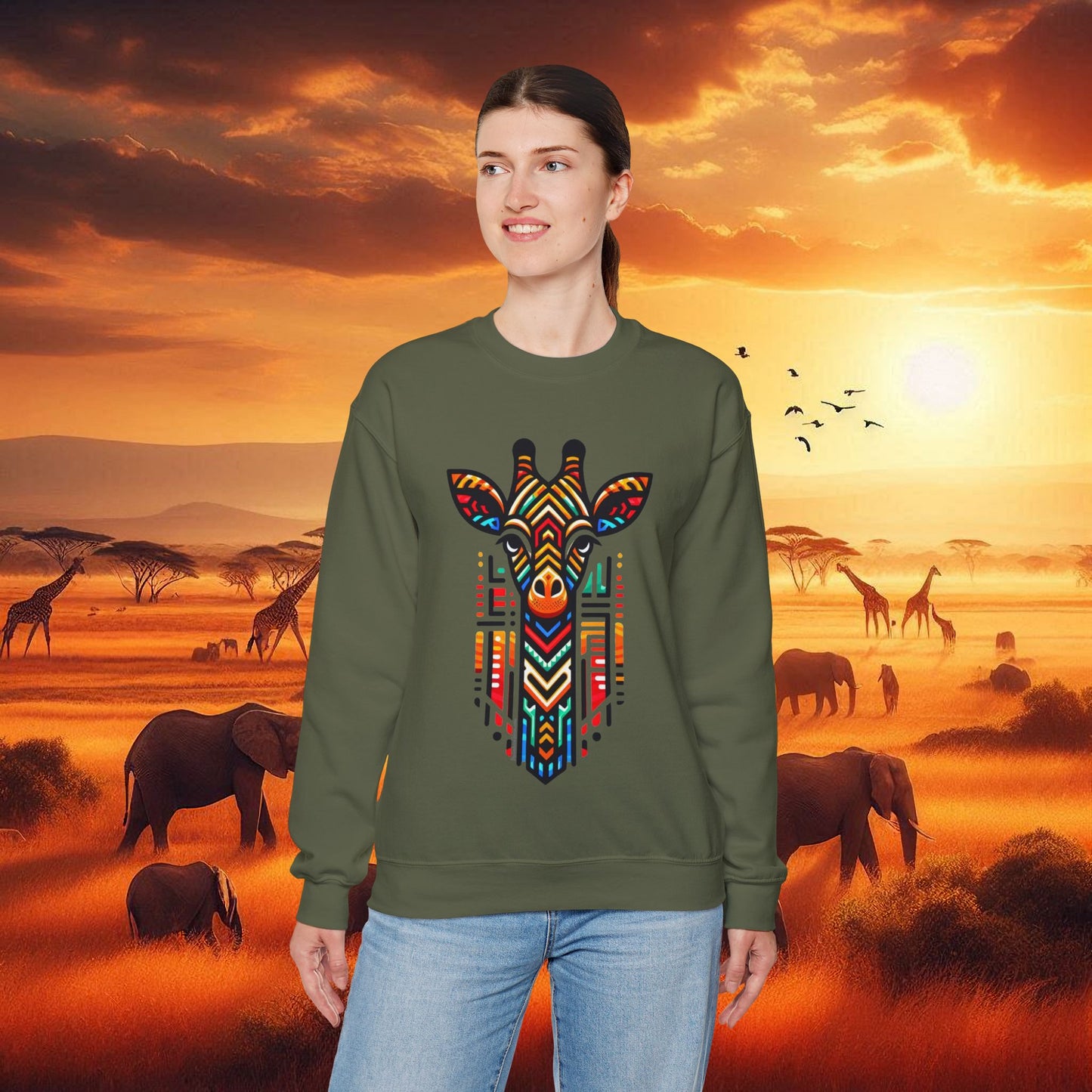 Giraffe African Bead Design Sweatshirt Unisex Heavy Blend™ Crewneck Sweatshirt