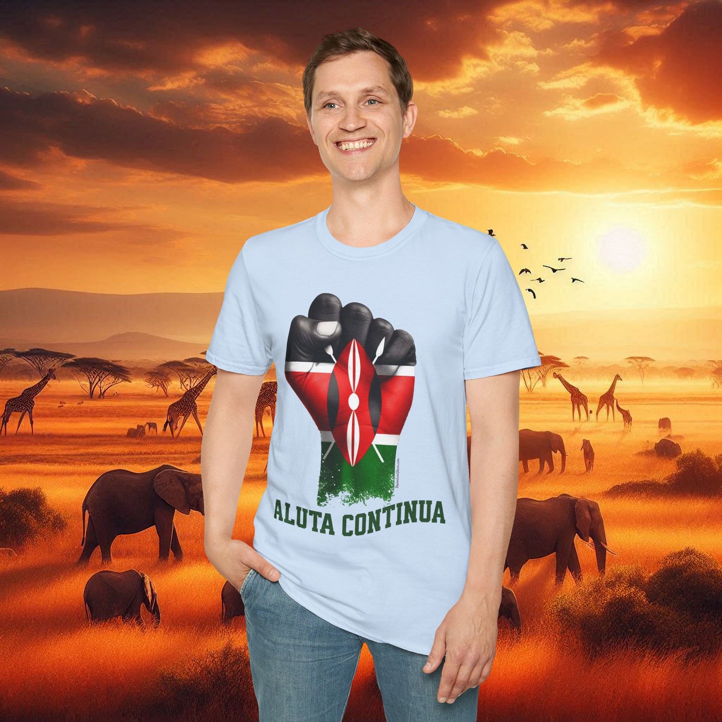 Kenyan Aluta Continua Unisex T-Shirt with Black Fist and Kenyan Flag