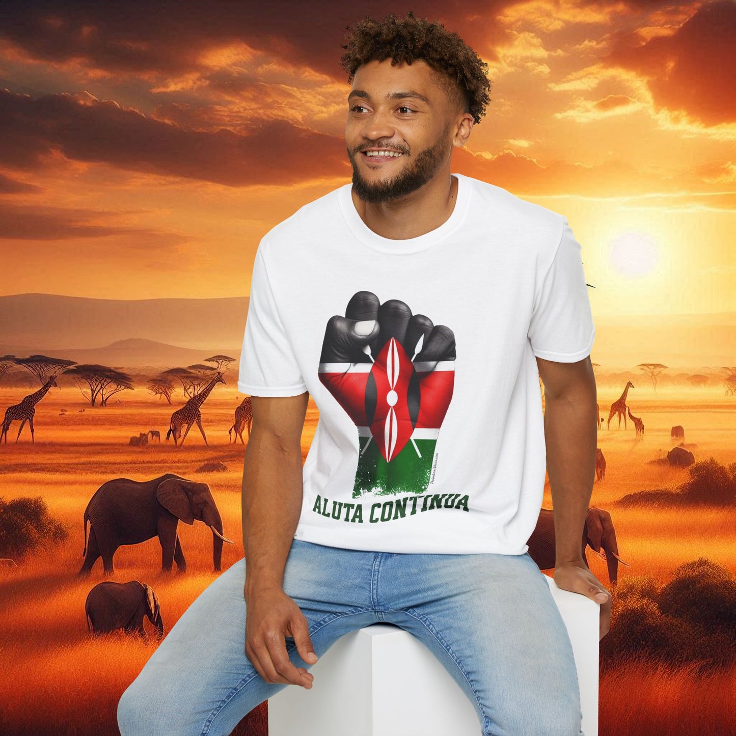 Kenyan Aluta Continua Unisex T-Shirt with Black Fist and Kenyan Flag