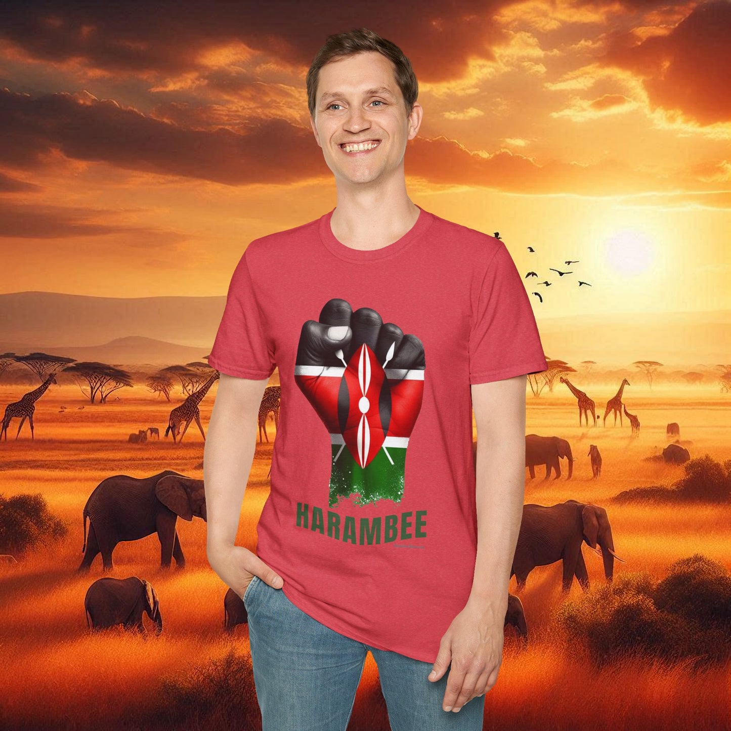 Kenyan Harambee Unisex T-Shirt with Black Fist and Kenyan Flag