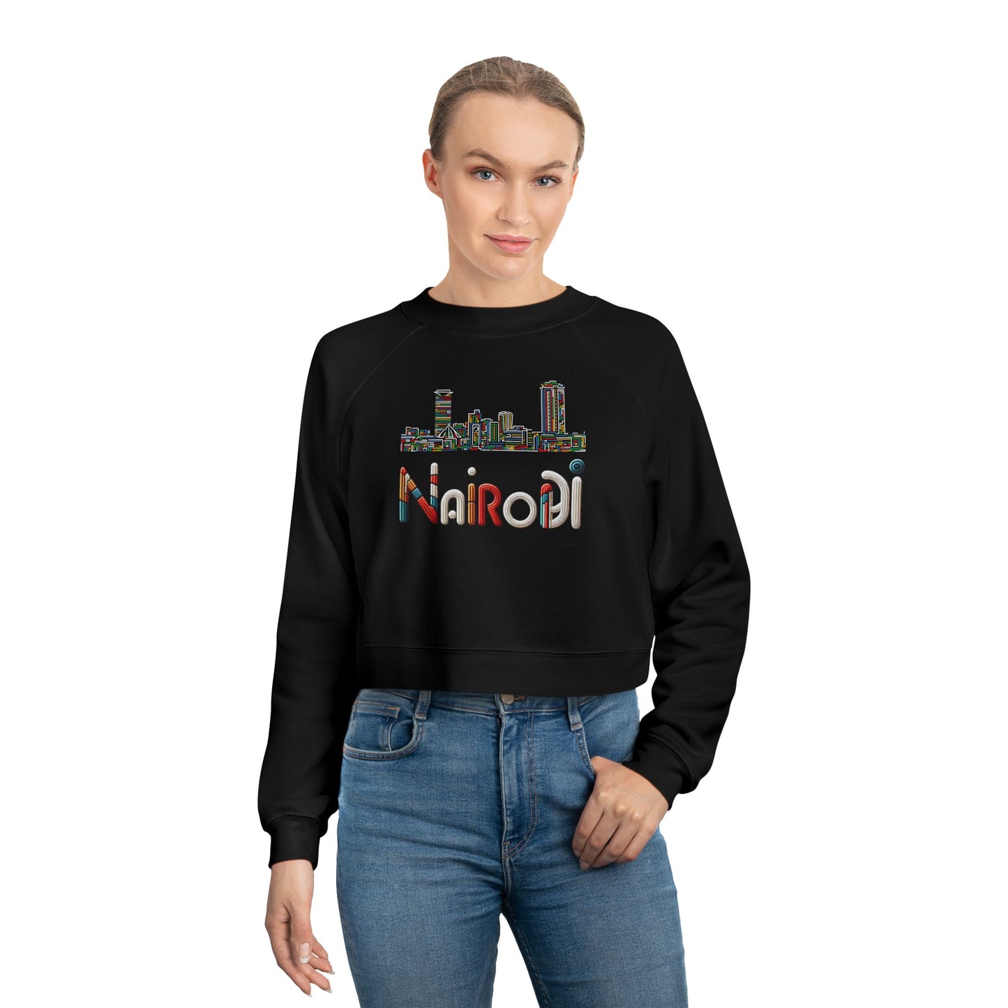 Cropped Fleece Pullover - Nairobi Bead Skyline Design