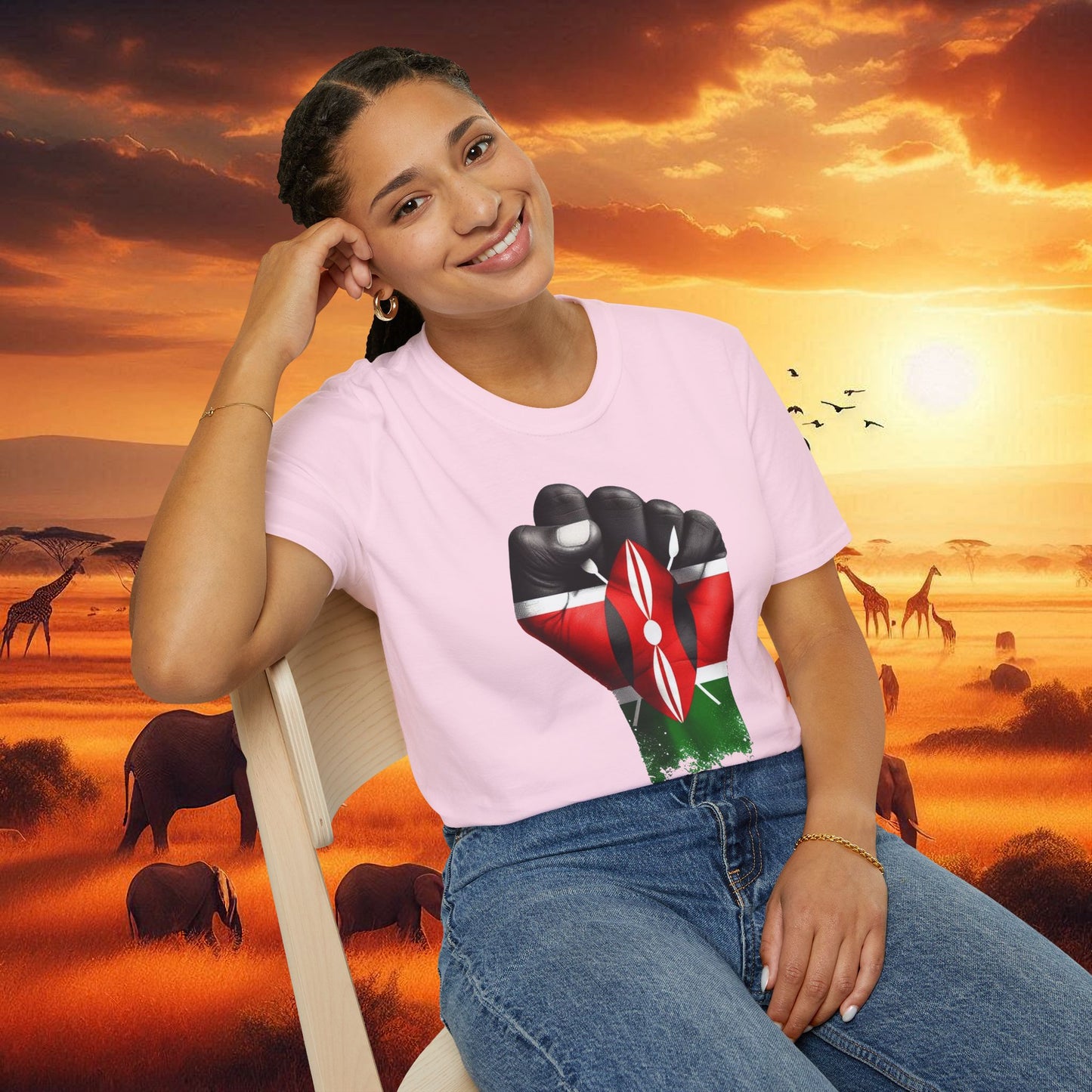 Kenyan Harambee Unisex T-Shirt with Black Fist and Kenyan Flag