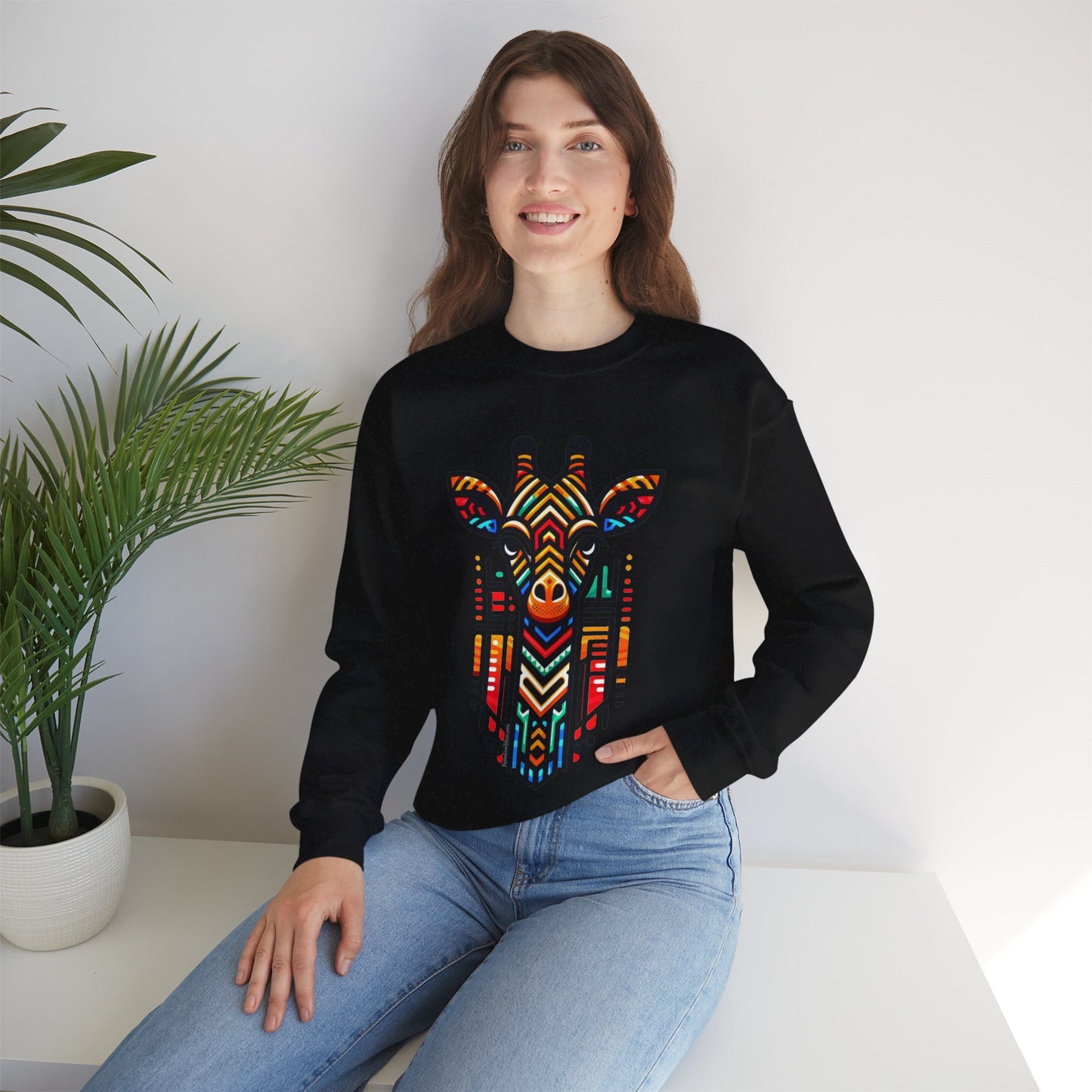 Giraffe African Bead Design Sweatshirt Unisex Heavy Blend™ Crewneck Sweatshirt