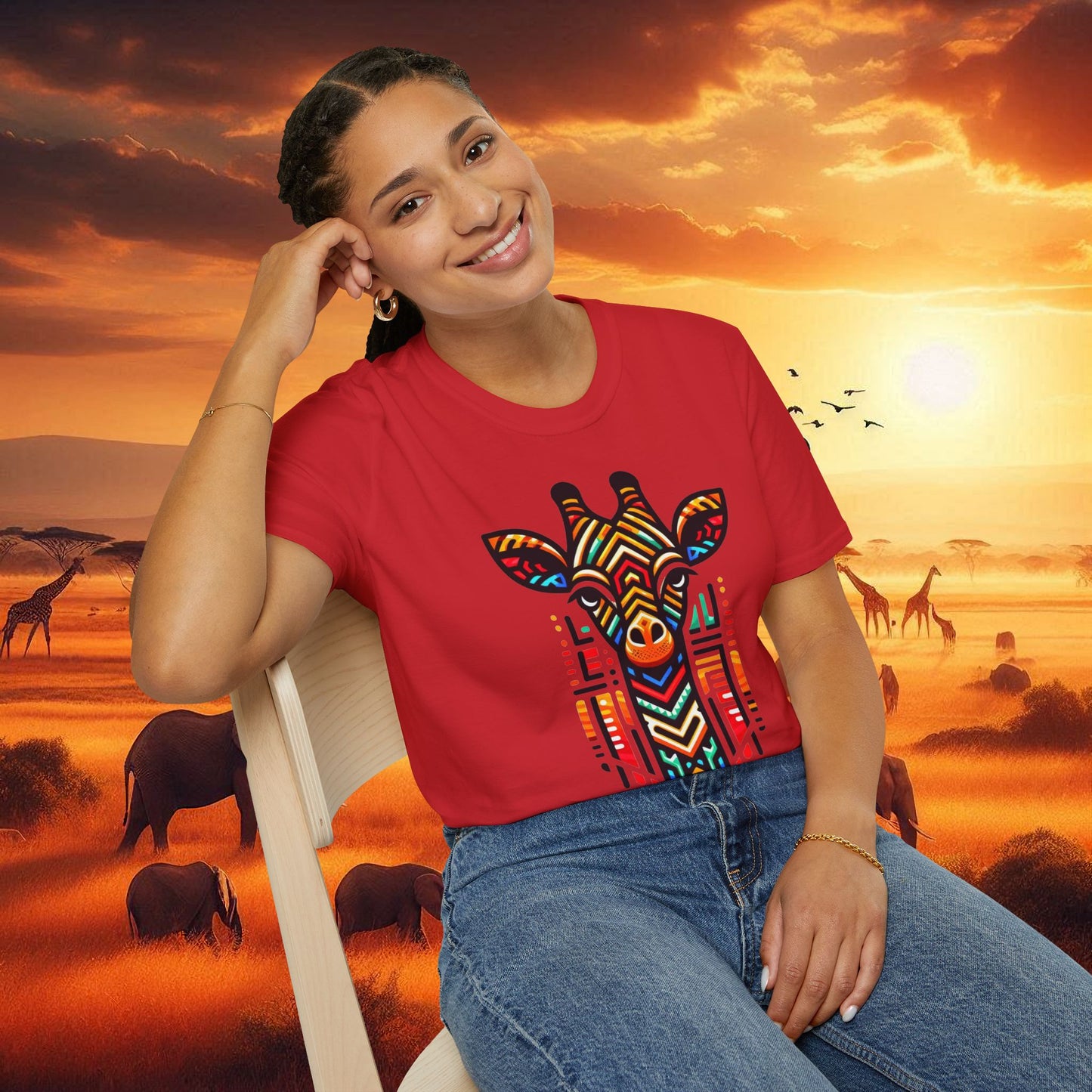 Giraffe T-Shirt with African Bead Design