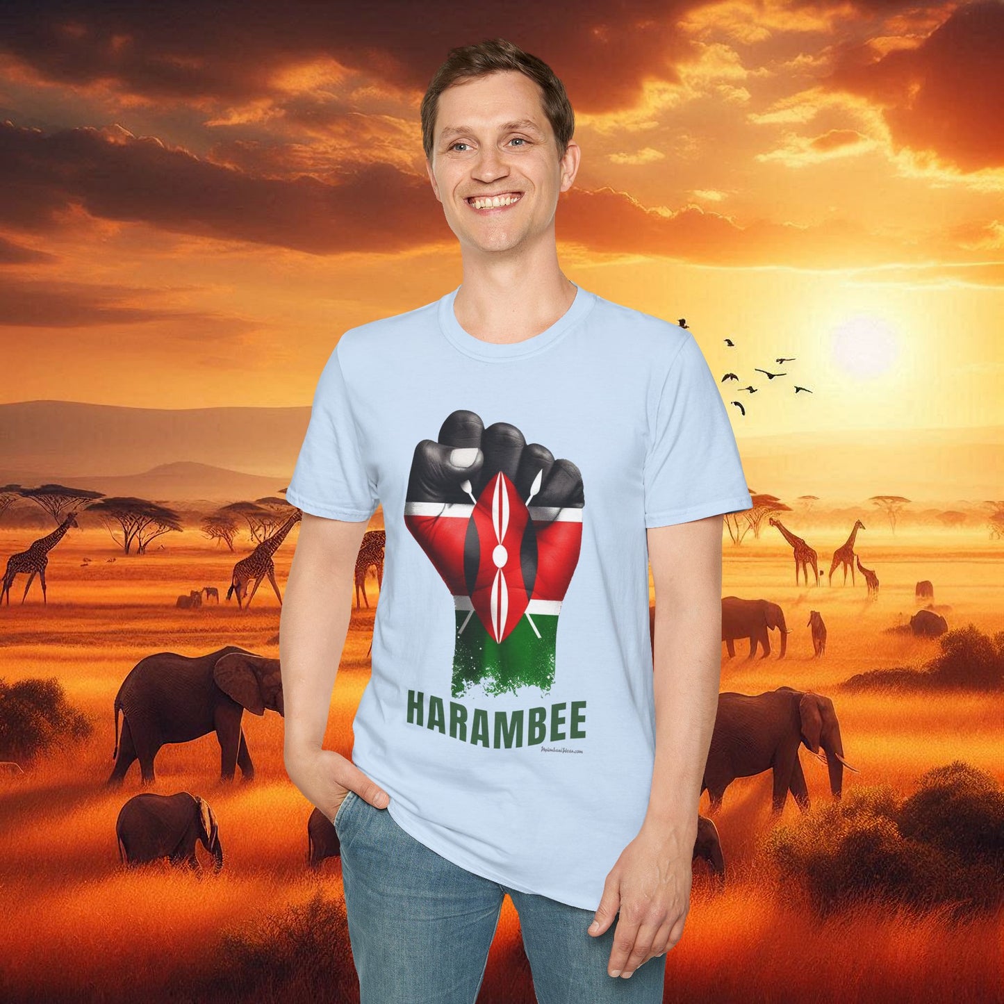 Kenyan Harambee Unisex T-Shirt with Black Fist and Kenyan Flag