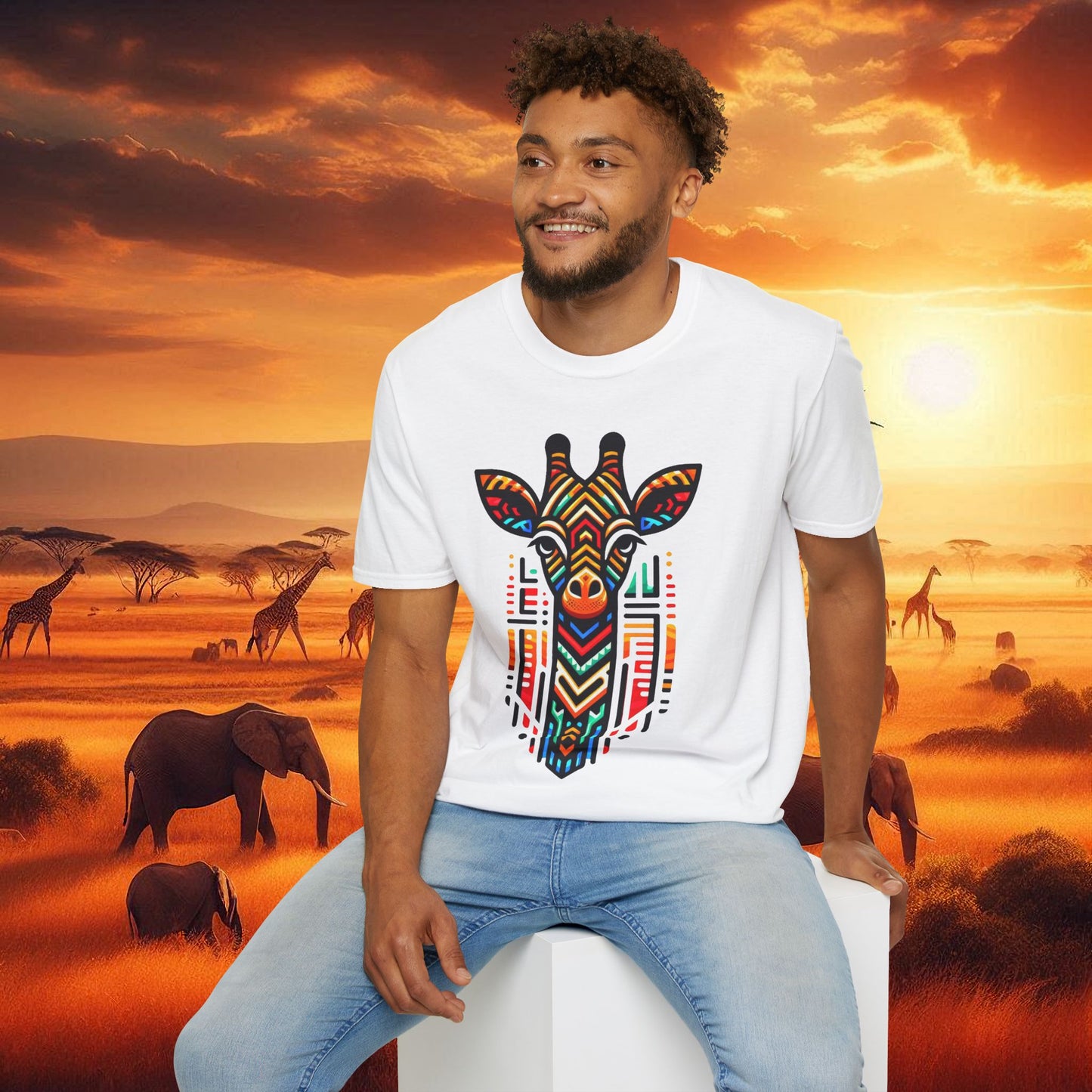 Giraffe T-Shirt with African Bead Design