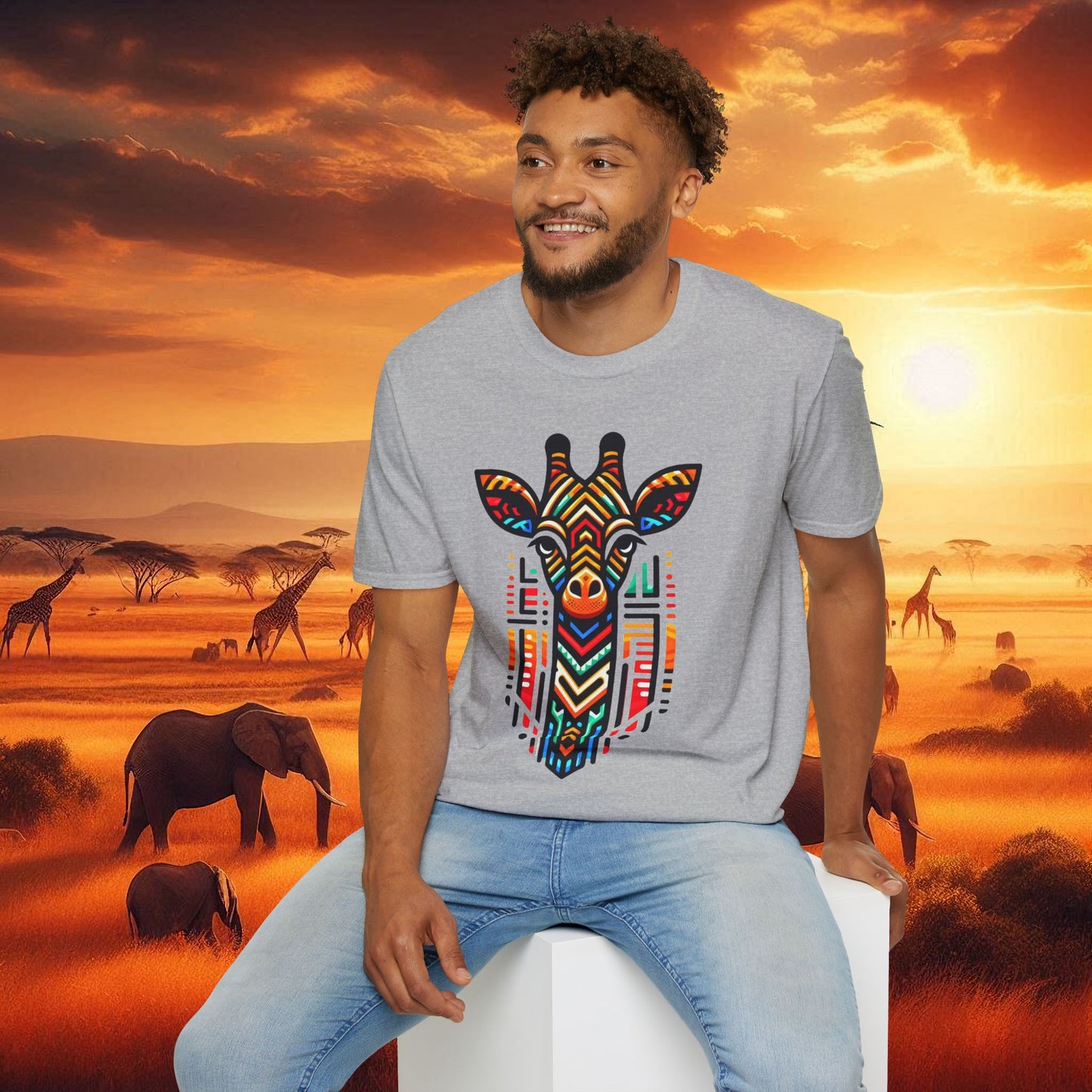 Giraffe T-Shirt with African Bead Design