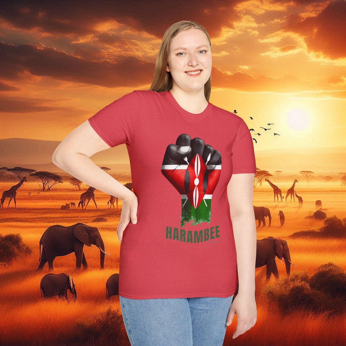 Kenyan Harambee Unisex T-Shirt with Black Fist and Kenyan Flag