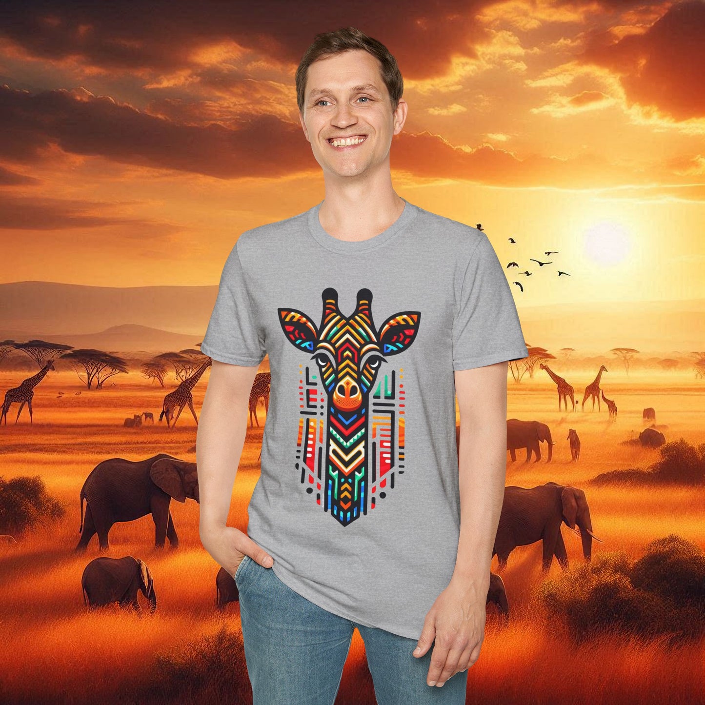 Giraffe T-Shirt with African Bead Design