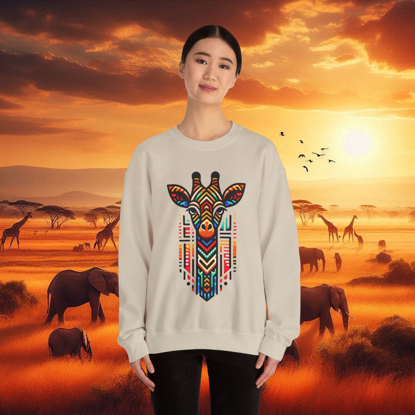 Giraffe African Bead Design Sweatshirt Unisex Heavy Blend™ Crewneck Sweatshirt