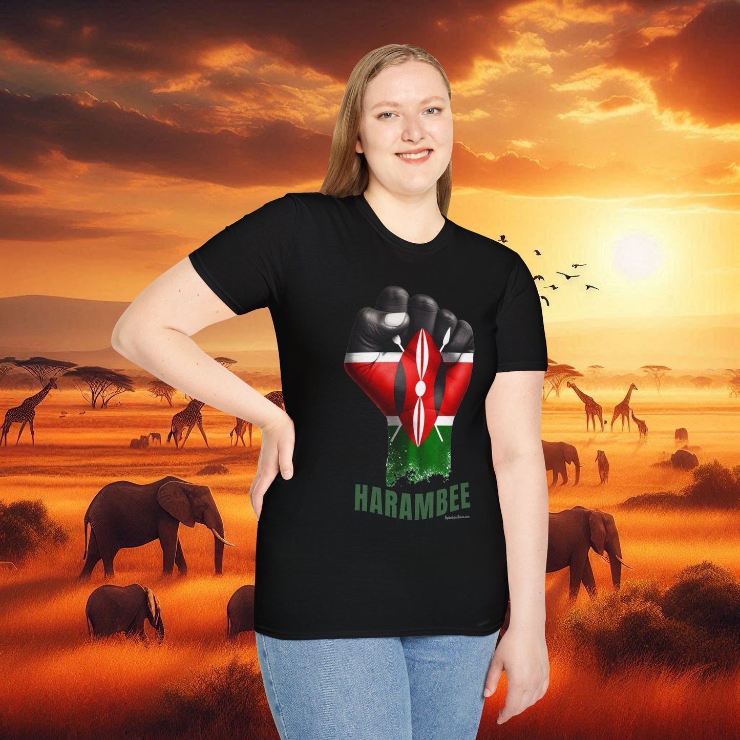 Kenyan Harambee Unisex T-Shirt with Black Fist and Kenyan Flag