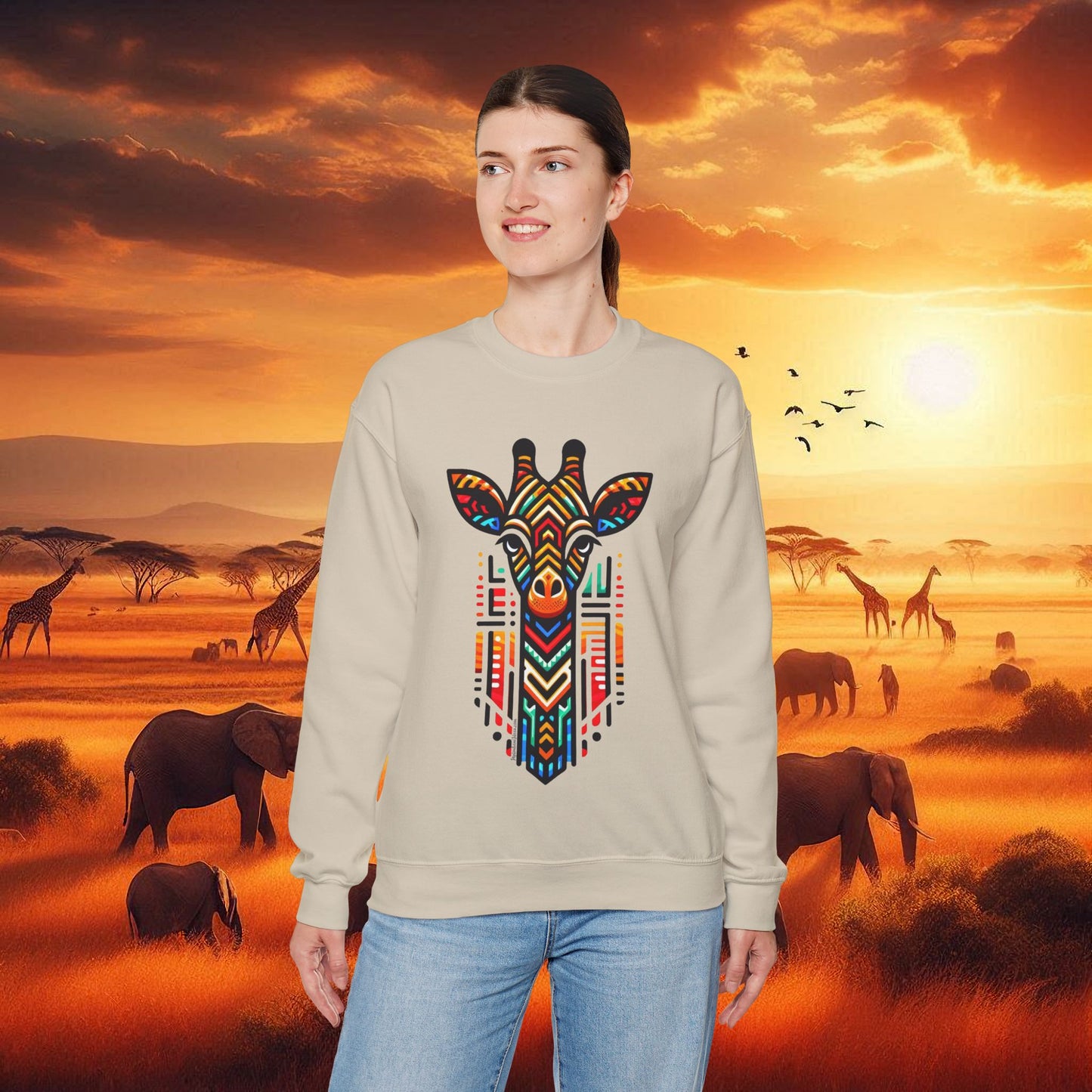 Giraffe African Bead Design Sweatshirt Unisex Heavy Blend™ Crewneck Sweatshirt