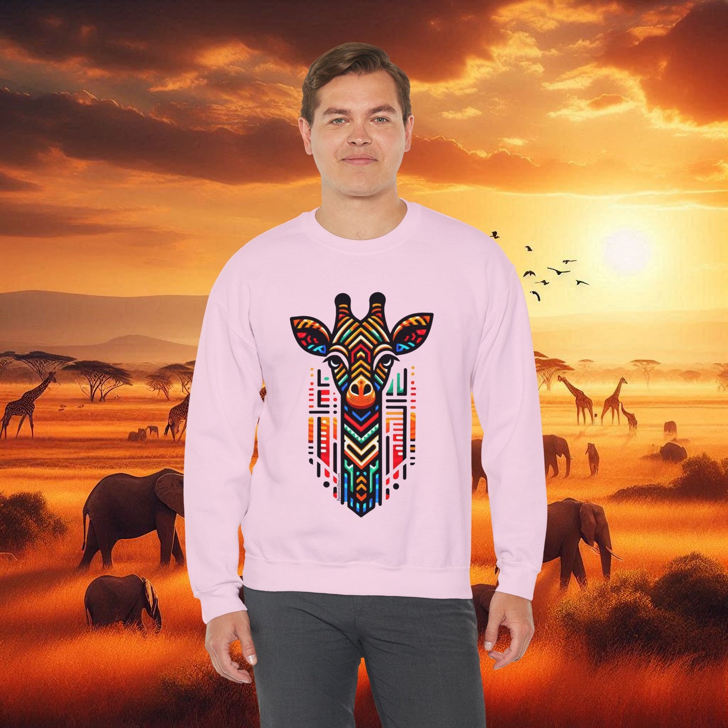 Giraffe African Bead Design Sweatshirt Unisex Heavy Blend™ Crewneck Sweatshirt