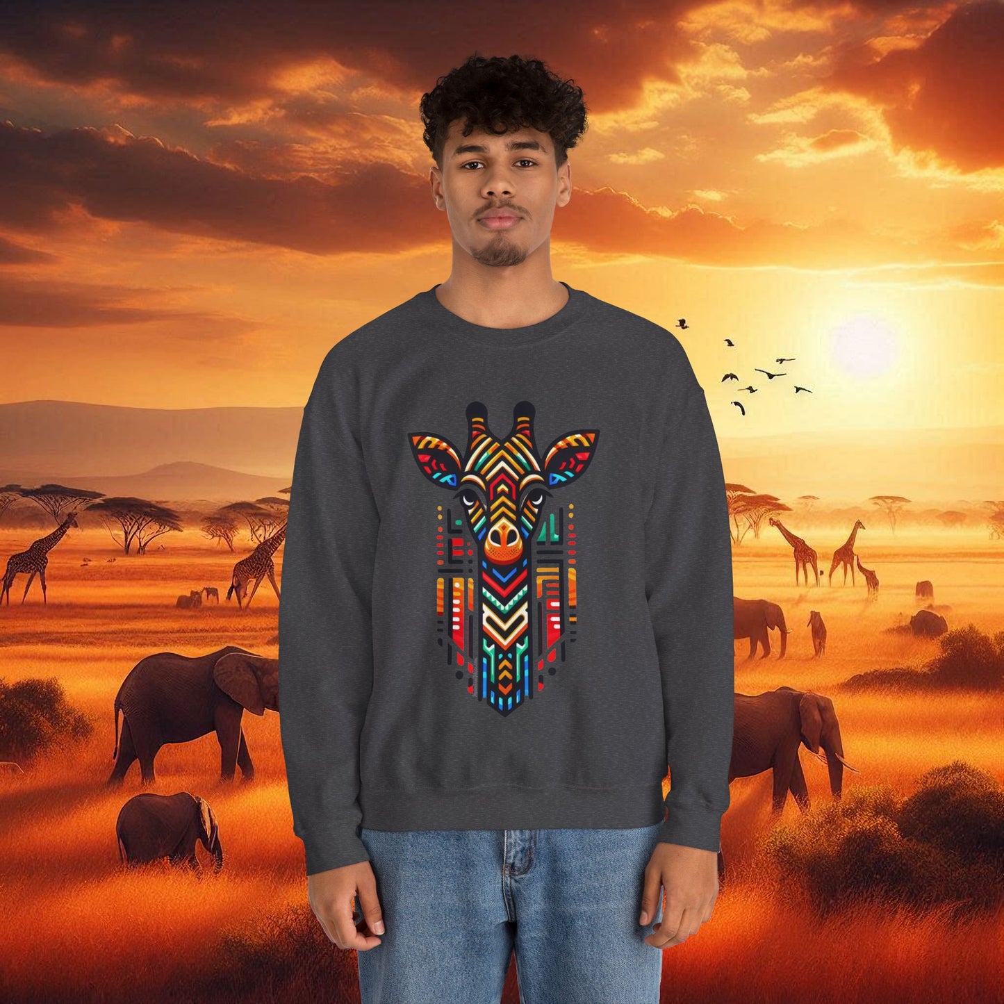 Giraffe African Bead Design Sweatshirt Unisex Heavy Blend™ Crewneck Sweatshirt
