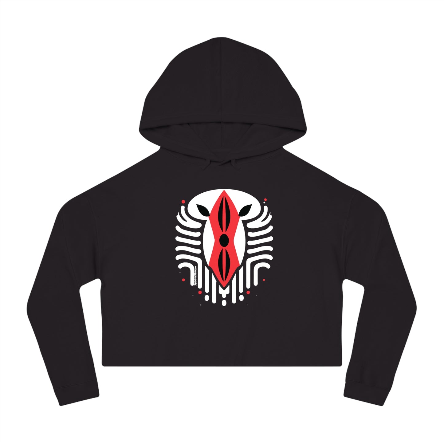 Kenyan Abstract Shield Women’s Cropped Hooded Sweatshirt white on dark