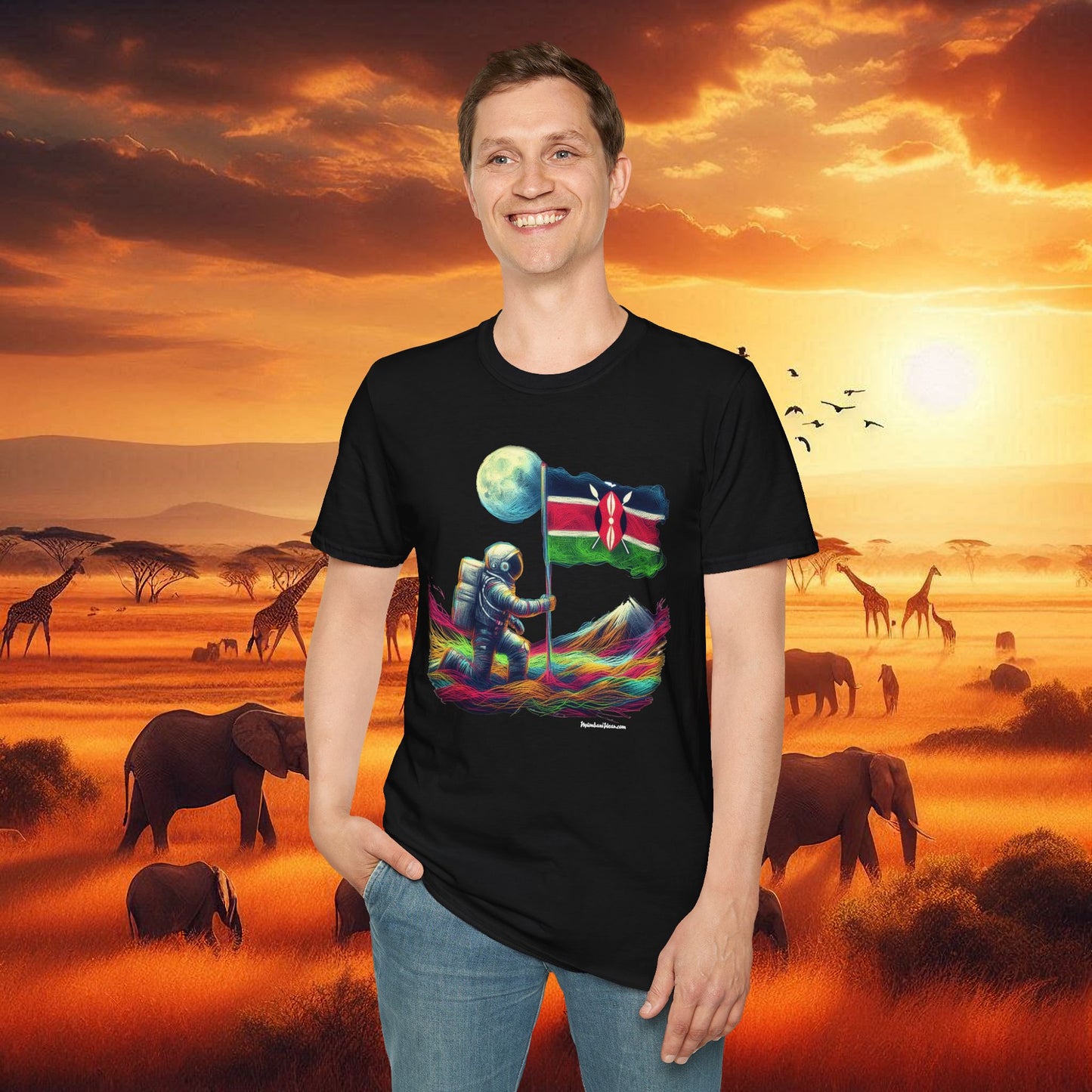 Graphic T-Shirt Space Age Kenya Imagine Kenya going to the moon