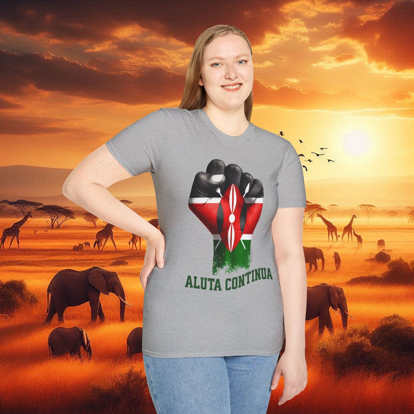 Kenyan Aluta Continua Unisex T-Shirt with Black Fist and Kenyan Flag