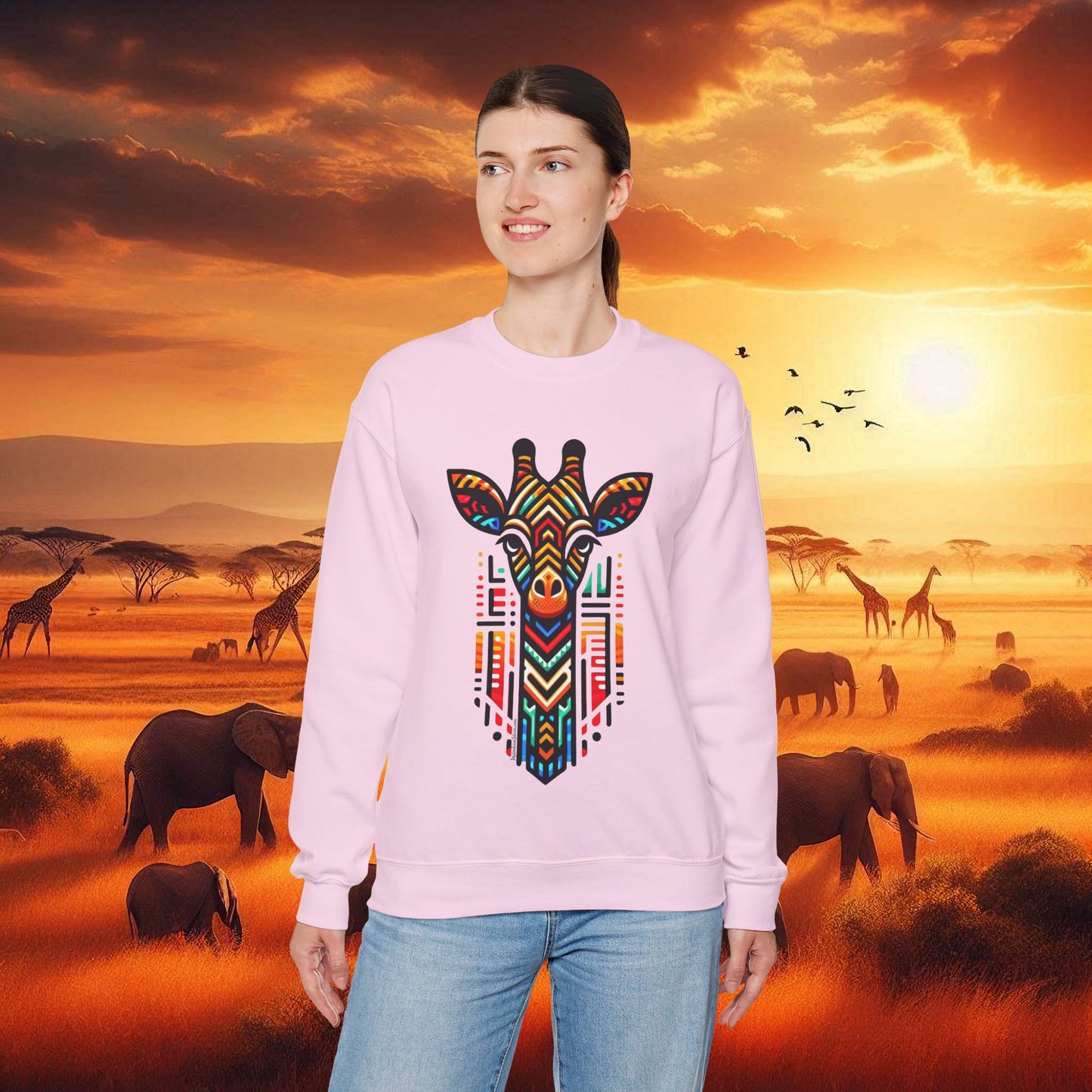 Giraffe African Bead Design Sweatshirt Unisex Heavy Blend™ Crewneck Sweatshirt