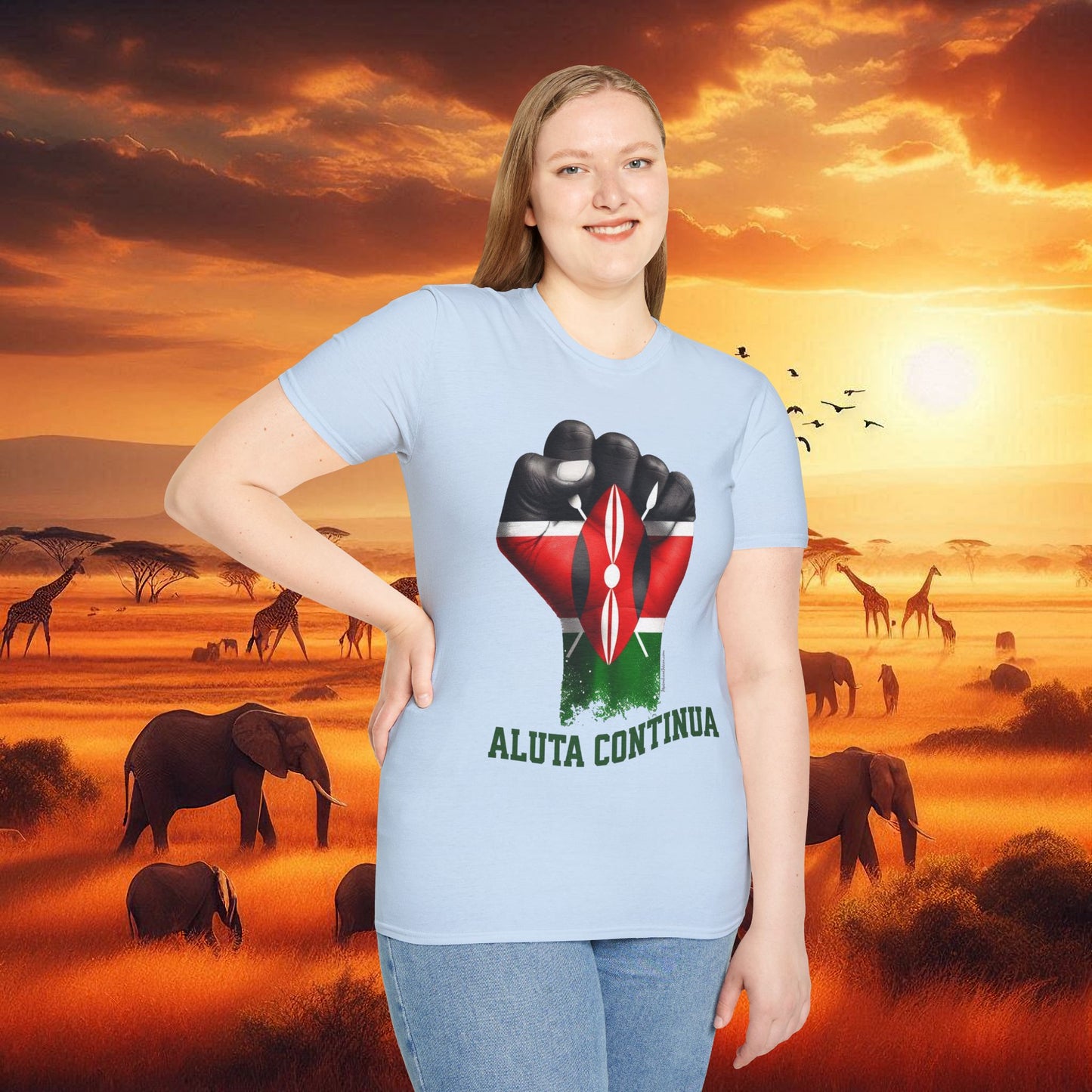 Kenyan Aluta Continua Unisex T-Shirt with Black Fist and Kenyan Flag